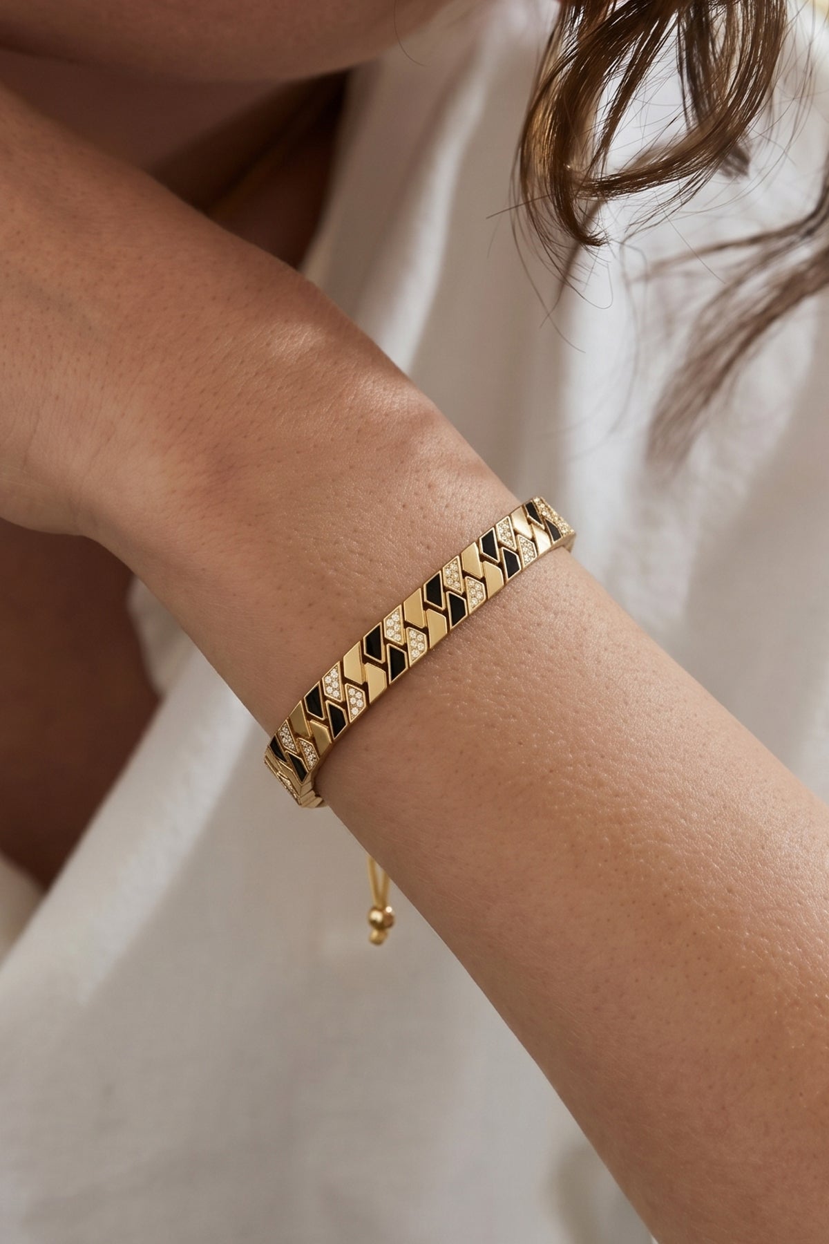 FRNCH Gold Stone Black Chain Bileklik