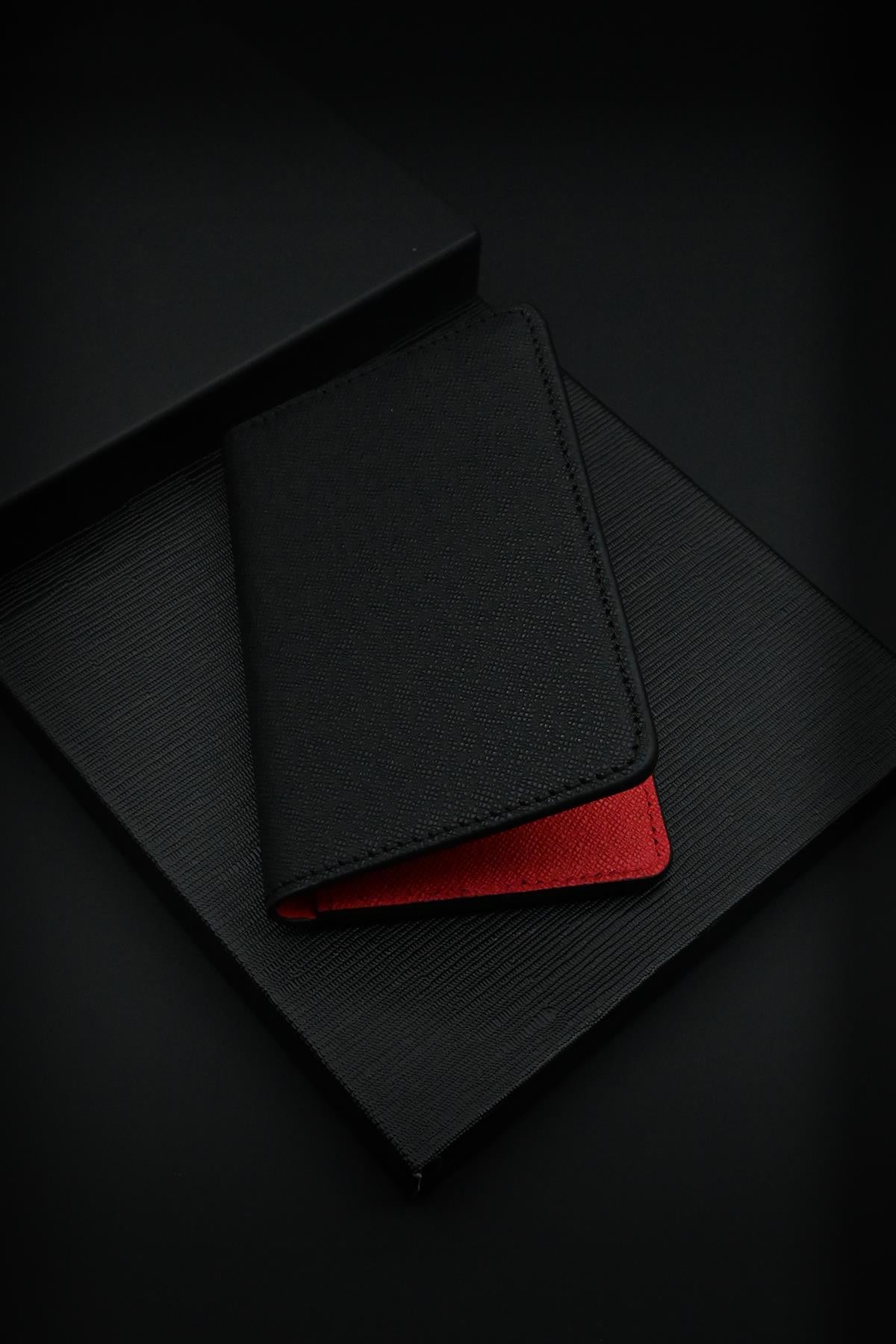 FRNCH %100 Saffiano Derili Siyah-Kırmızı Renkli Kartlık FRCE10002-K