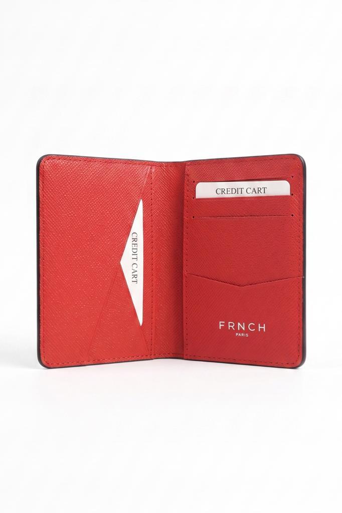 FRNCH %100 Saffiano Derili Siyah-Kırmızı Renkli Kartlık FRCE10002-K