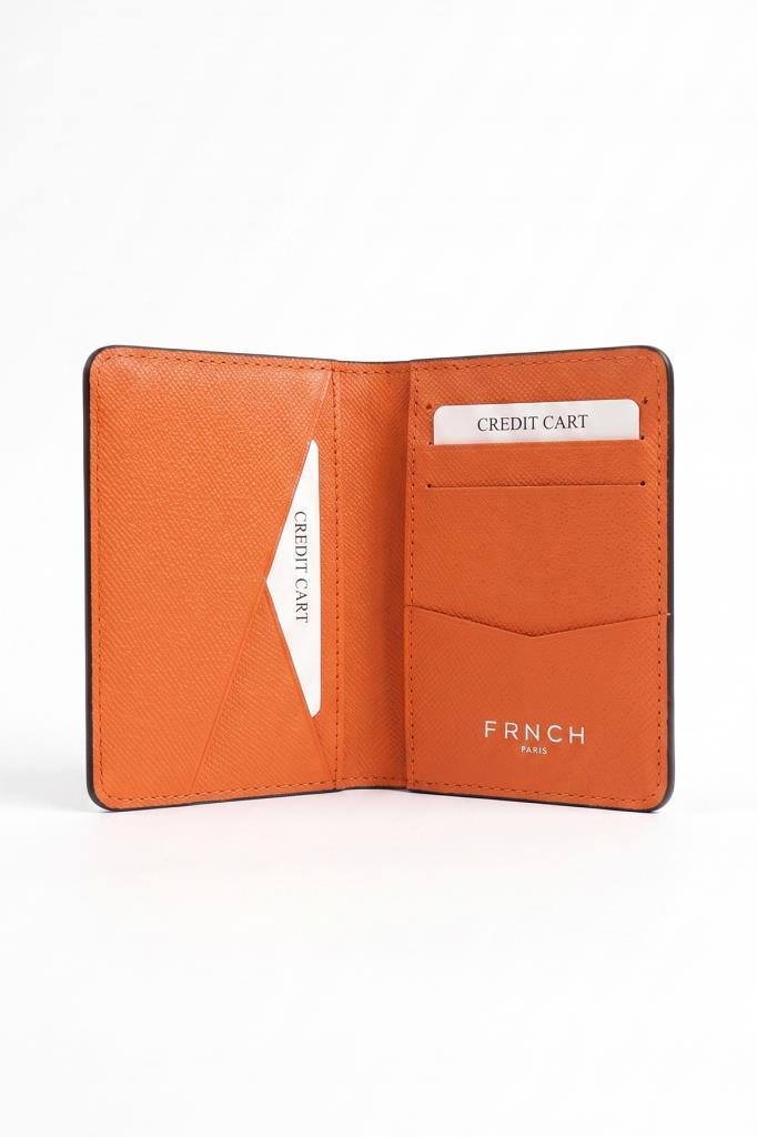 FRNCH %100 Saffiano Derili Siyah-Turuncu Renkli Kartlık FRCE10002-T