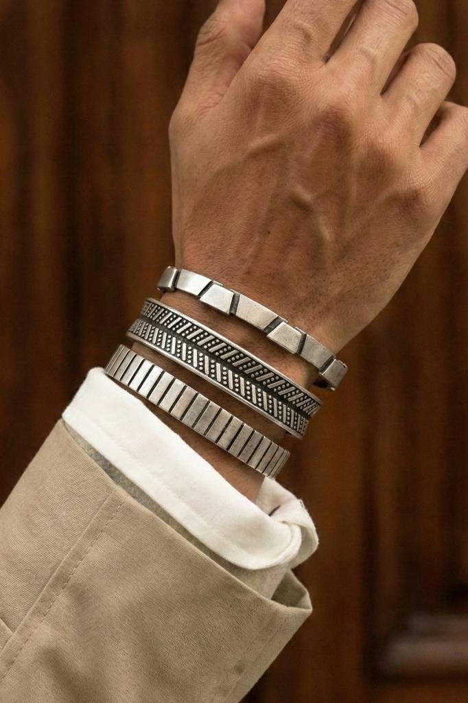 FRNCH 3 Tane Bijuteri Gümüş Renkli Erkek Bileklik Set FRJ40196-296-A