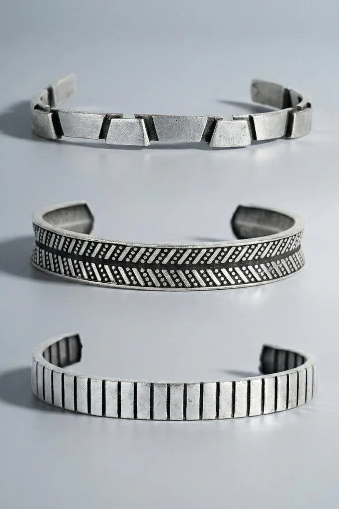 FRNCH 3 Tane Bijuteri Gümüş Renkli Erkek Bileklik Set FRJ40196-296-A