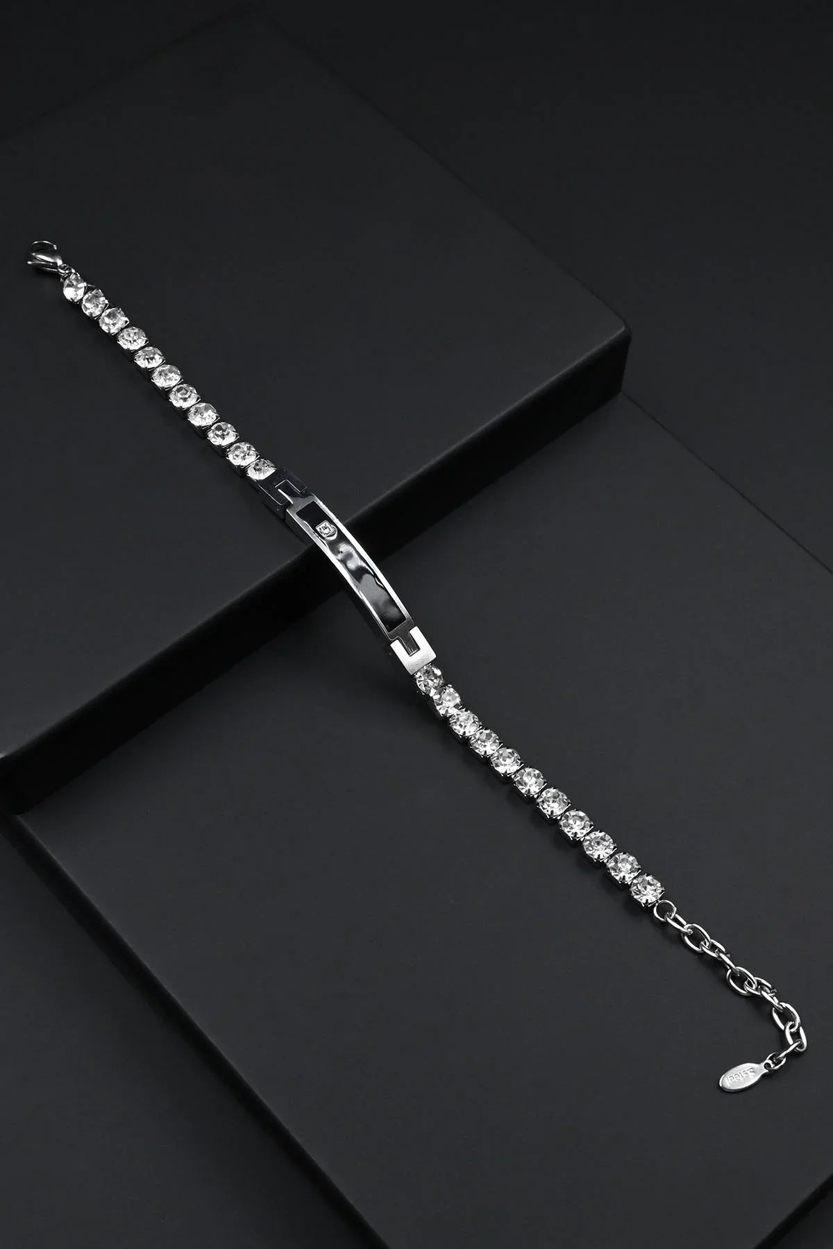 FRNCH 316L Çelik Beyaz Zirkon Taşlı Gümüş Renk Erkek Bileklik FRJ12853-3853-A