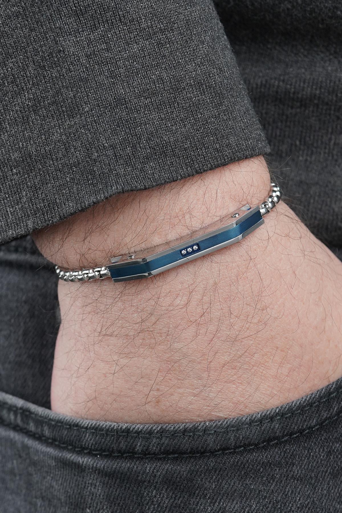 FRNCH 316L Çelik Beyaz Zirkon Taşlı Lacivert Renk Erkek Bileklik FRJ12882-3882-AL