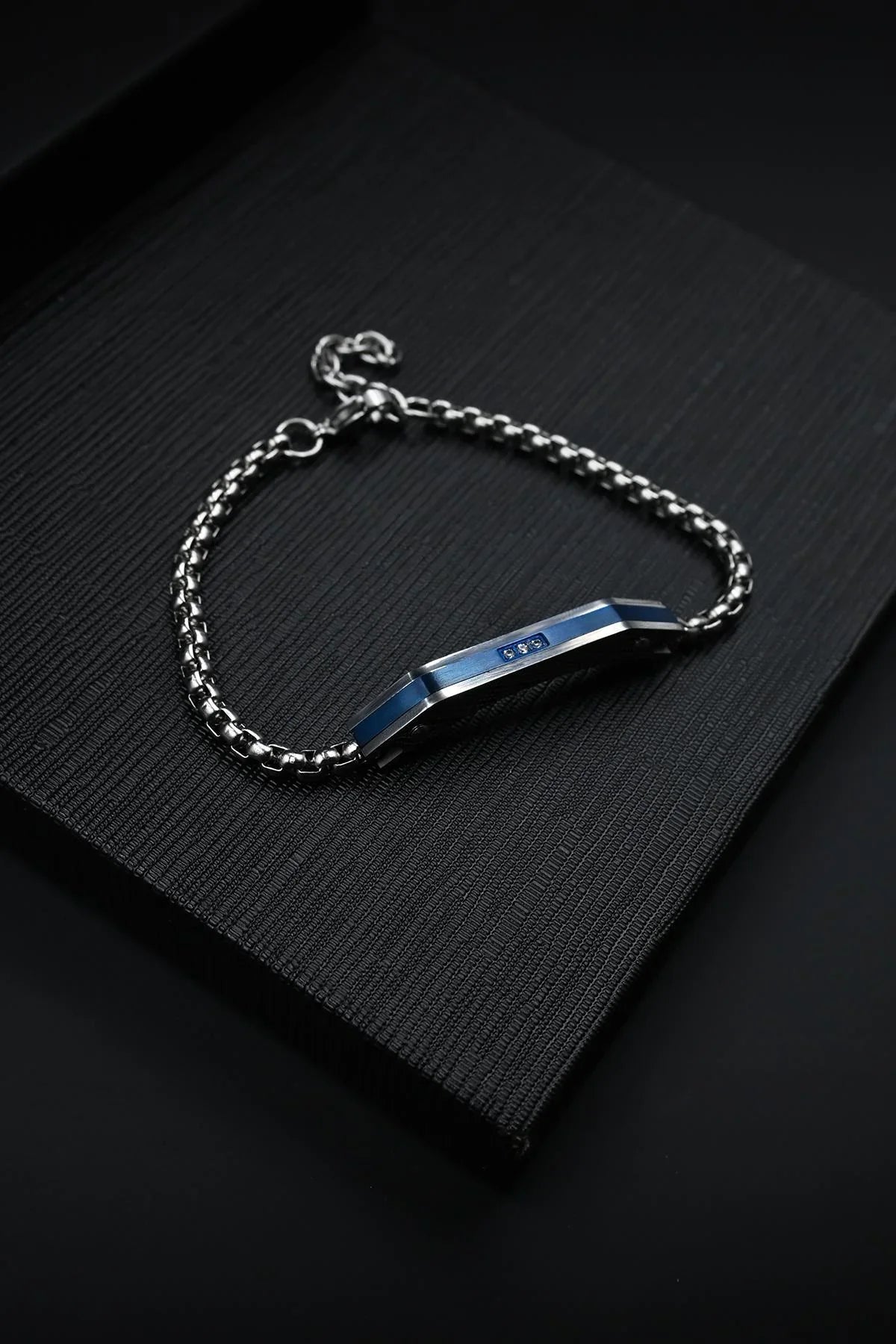 FRNCH 316L Çelik Beyaz Zirkon Taşlı Lacivert Renk Erkek Bileklik FRJ12882-3882-AL