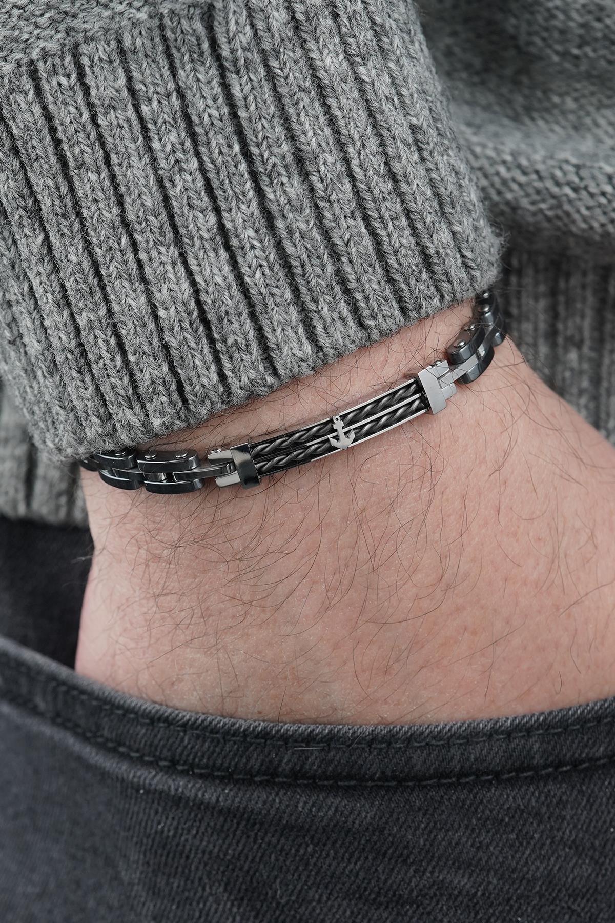 FRNCH 316L Çelik Çapa Figürlü Siyah Renk Erkek Bileklik FRJ12852-3852-B