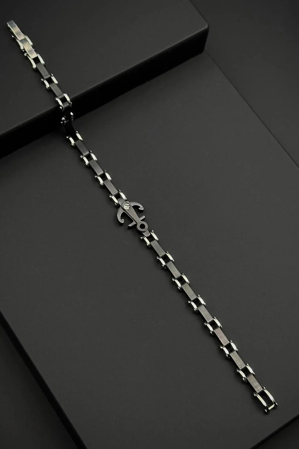 FRNCH 316L Çelik İtalyan Model Çapa Figürlü Siyah-Gümüş Renk Erkek Bileklik FRJ12799-3799-B2