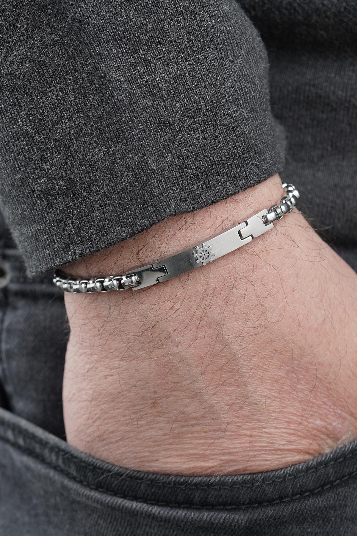 FRNCH 316L Çelik İtalyan Model Dümen Figürlü Gümüş Renk Erkek Bileklik FRJ12876-3876-A