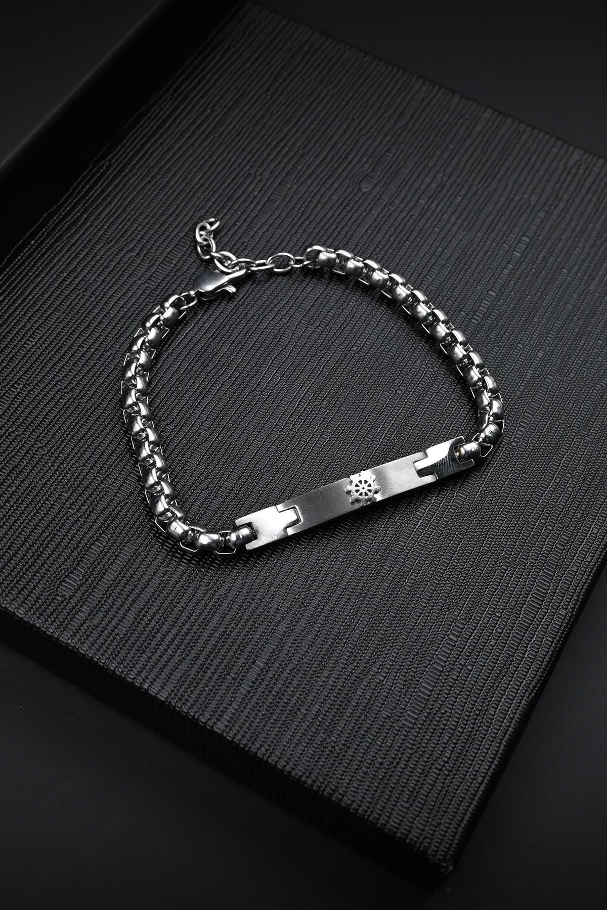 FRNCH 316L Çelik İtalyan Model Dümen Figürlü Gümüş Renk Erkek Bileklik FRJ12876-3876-A