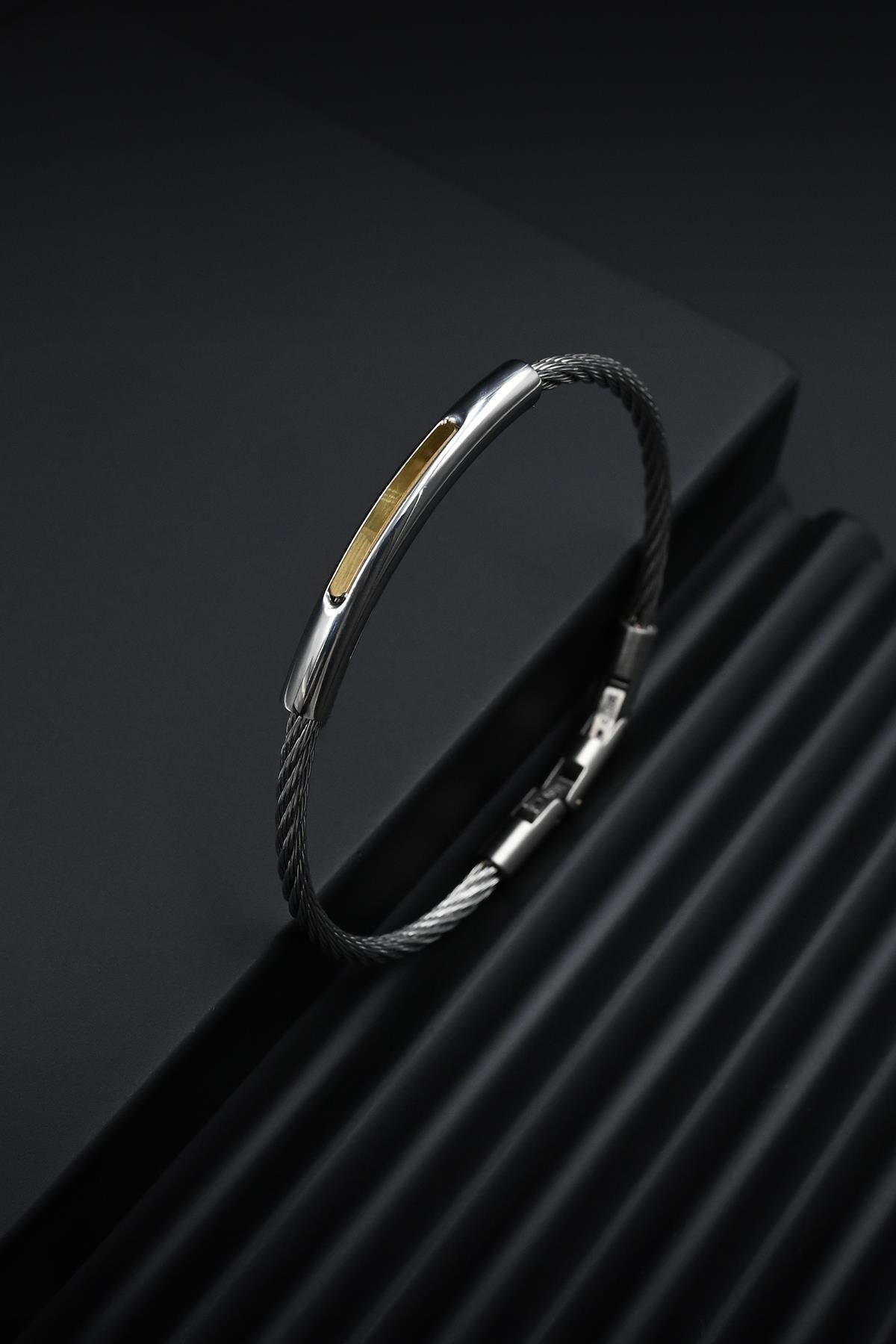 FRNCH 316L Çelik İtalyan Model Gümüş-Altın Renk Erkek Bileklik FRJ12260-3260-AG