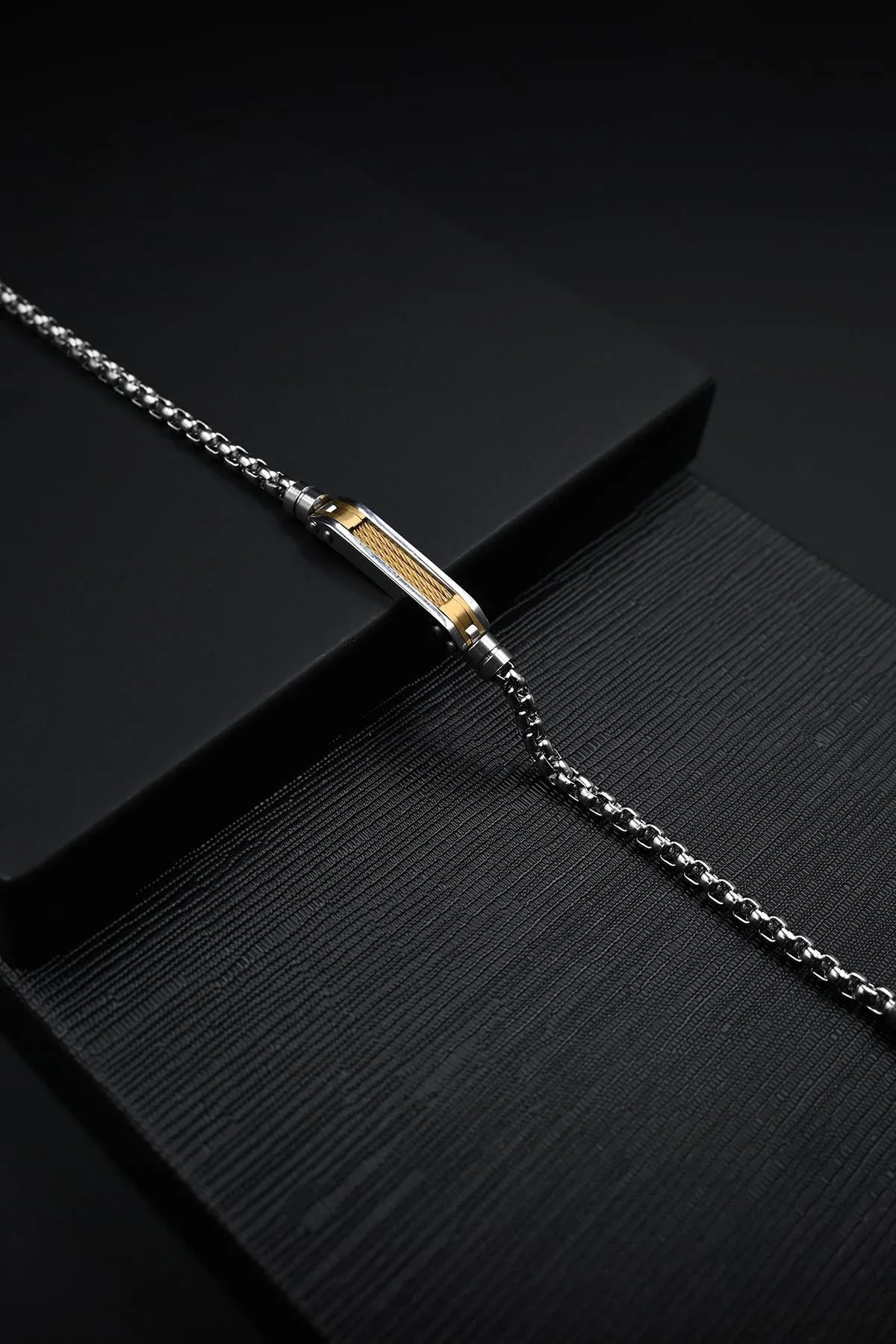 FRNCH 316L Çelik İtalyan Model Gümüş-Altın Renk Erkek Bileklik FRJ12886-3886-AG