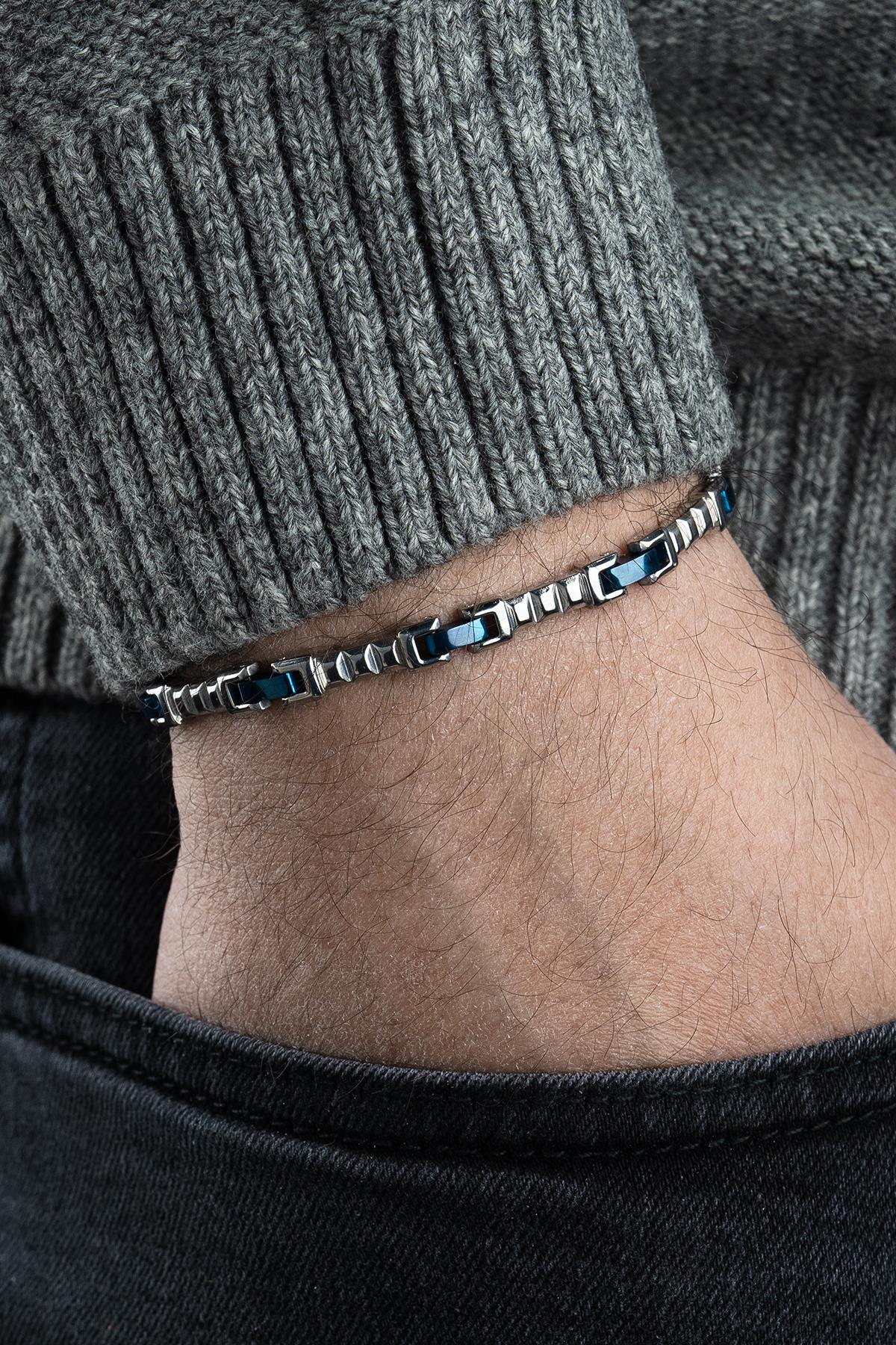 FRNCH 316L Çelik İtalyan Model Gümüş-Lacivert Renk Erkek Bileklik FRJ12797-3797-AL