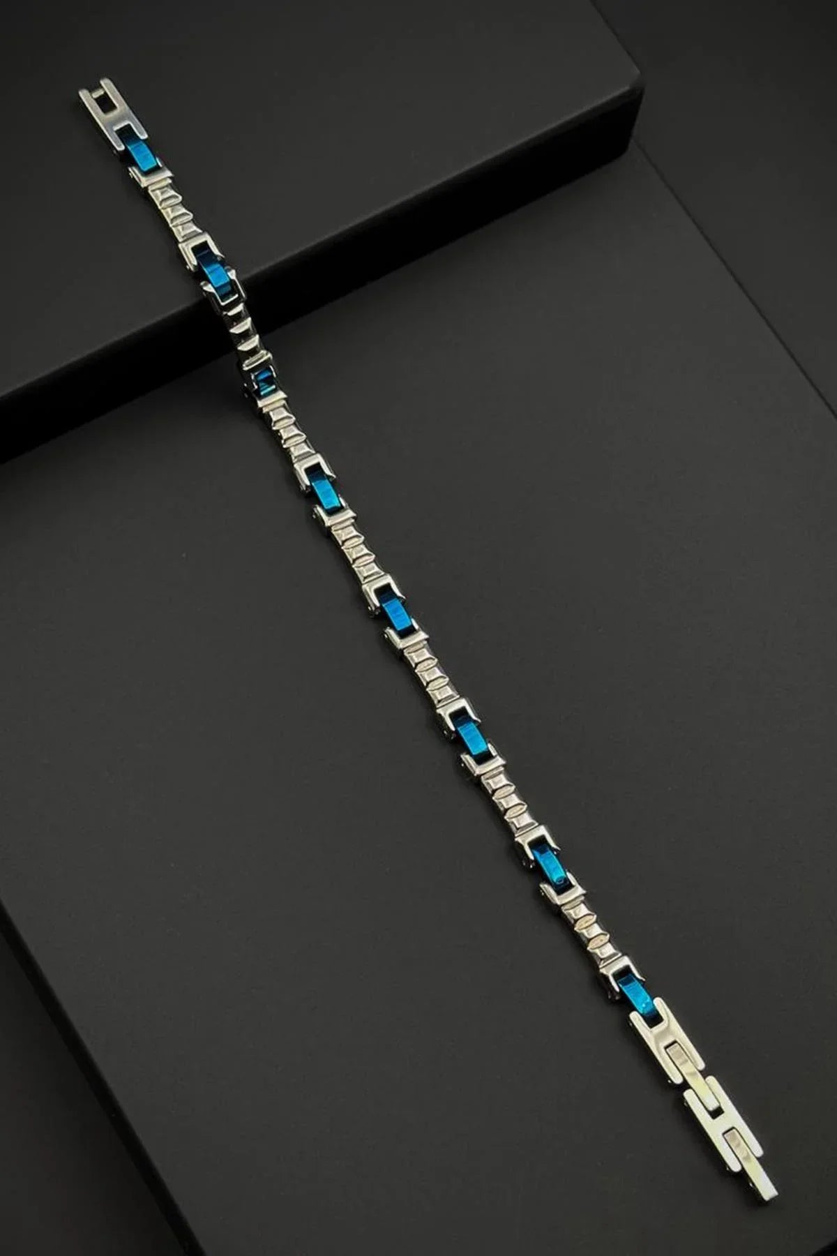 FRNCH 316L Çelik İtalyan Model Gümüş-Lacivert Renk Erkek Bileklik FRJ12797-3797-AL