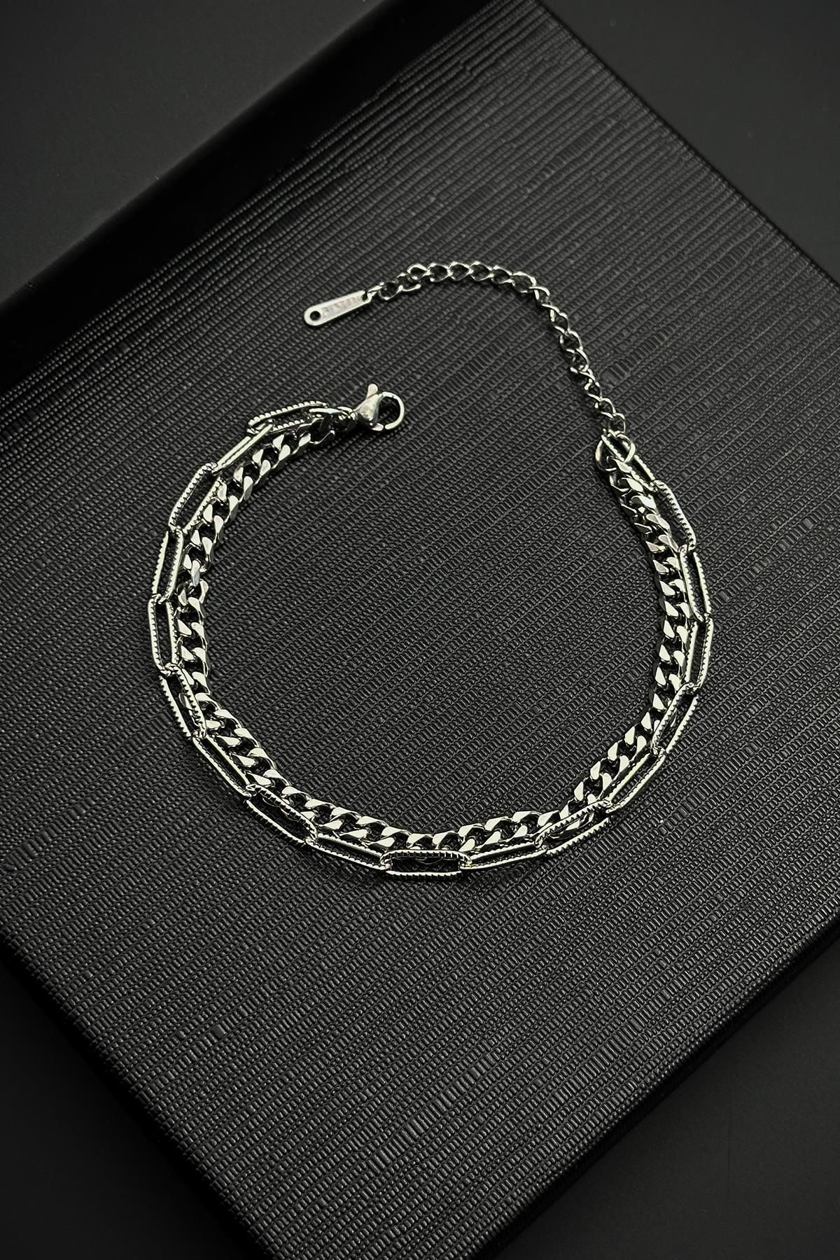 FRNCH 316L Çelik İtalyan Model Gümüş Renk Erkek Bileklik/Kolye Set FRJ12450-3450-A