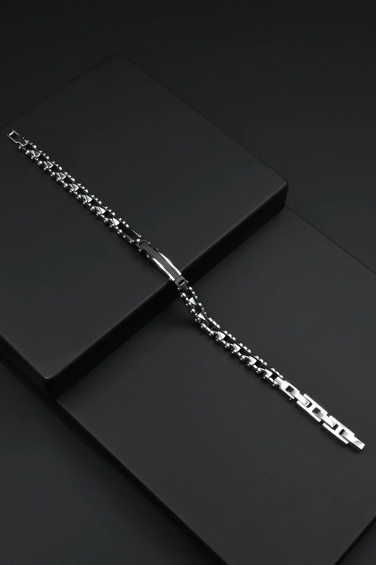 FRNCH 316L Çelik İtalyan Model Gümüş-Siyah Renk Erkek Bileklik FRJ12297-3297-AB2