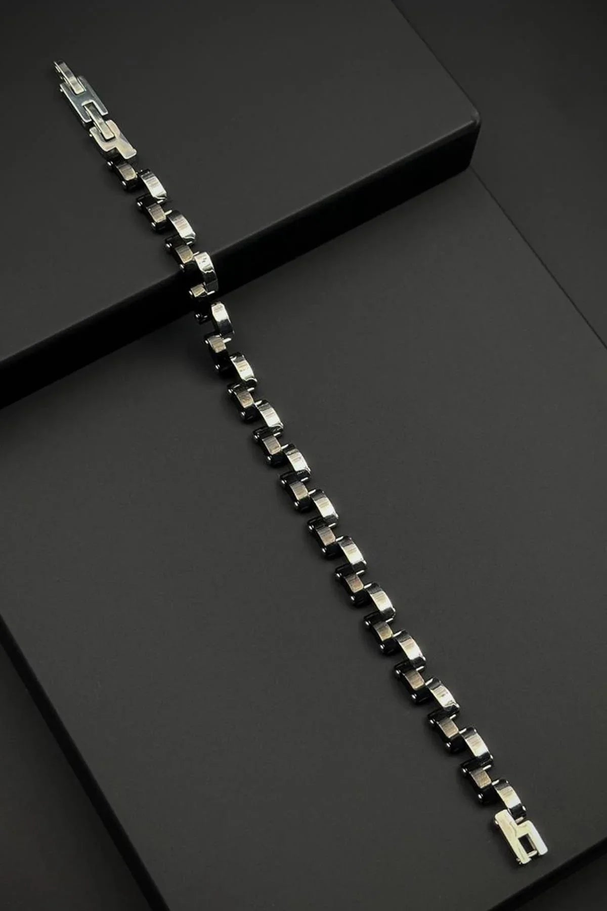 FRNCH 316L Çelik İtalyan Model Gümüş-Siyah Renk Erkek Bileklik FRJ12800-3800-AB2