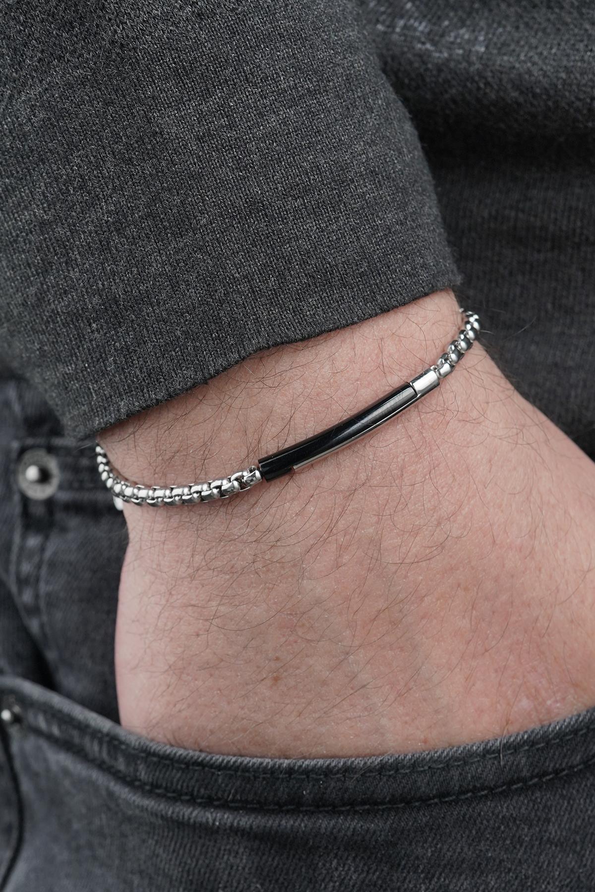 FRNCH 316L Çelik İtalyan Model Gümüş-Siyah Renk Erkek Bileklik FRJ12881-3881-AB2