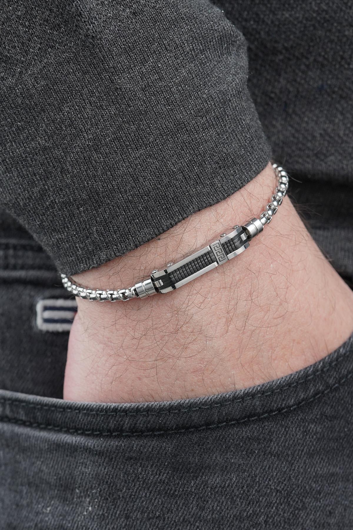 FRNCH 316L Çelik İtalyan Model Gümüş-Siyah Renk Erkek Bileklik FRJ12885-3885-AB2