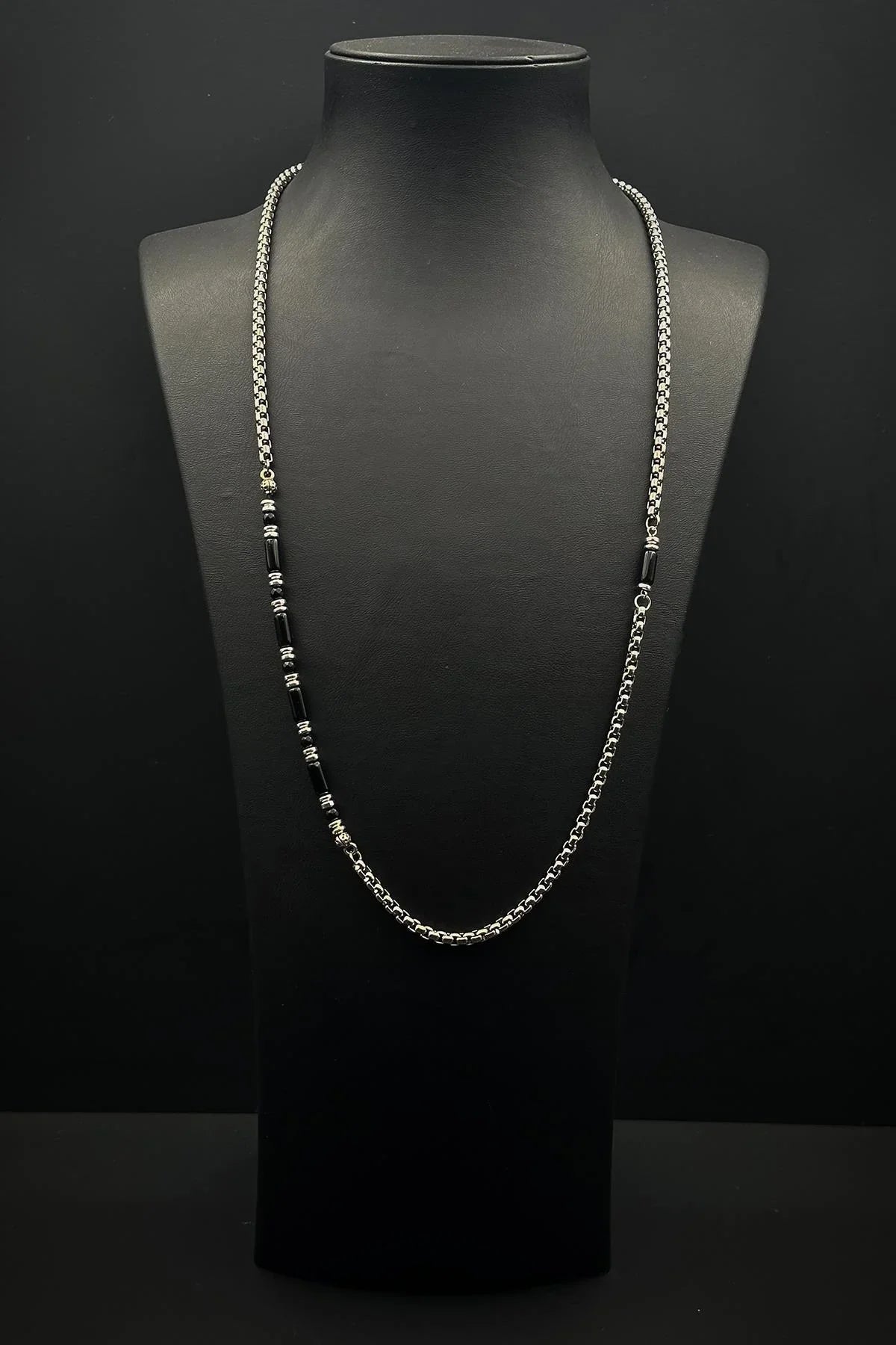 FRNCH 316L Çelik İtalyan Model Onyx Doğal Taşlı Siyah Renk Erkek Kolye FRJ30858-958-S