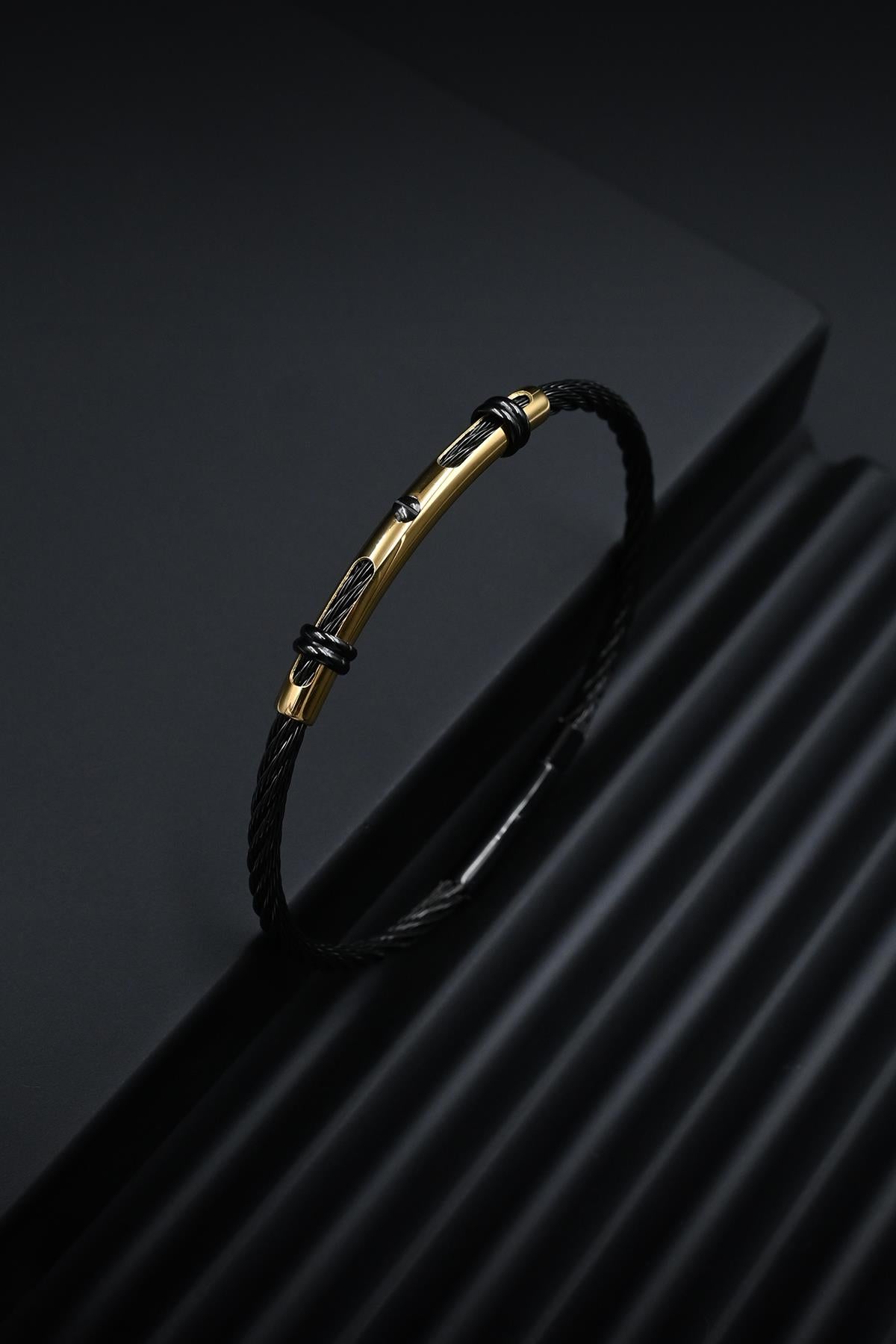 FRNCH 316L Çelik İtalyan Model Siyah-Altın Renk Erkek Bileklik FRJ12262-3262-B2G