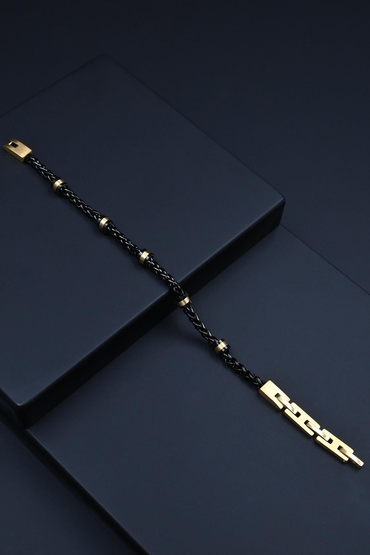 FRNCH 316L Çelik İtalyan Model Siyah-Altın Renk Erkek Bileklik FRJ12286-3286-B2G