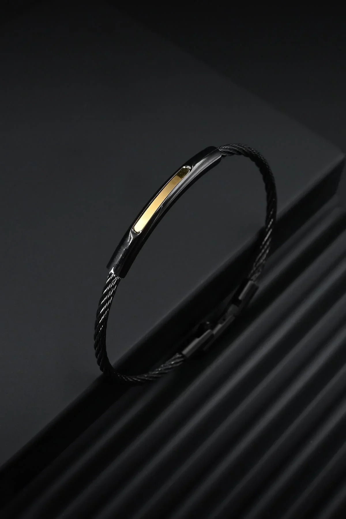 FRNCH 316L Çelik İtalyan Model Siyah-Altın Renk Erkek Bileklik FRJ12833-3833-B2G