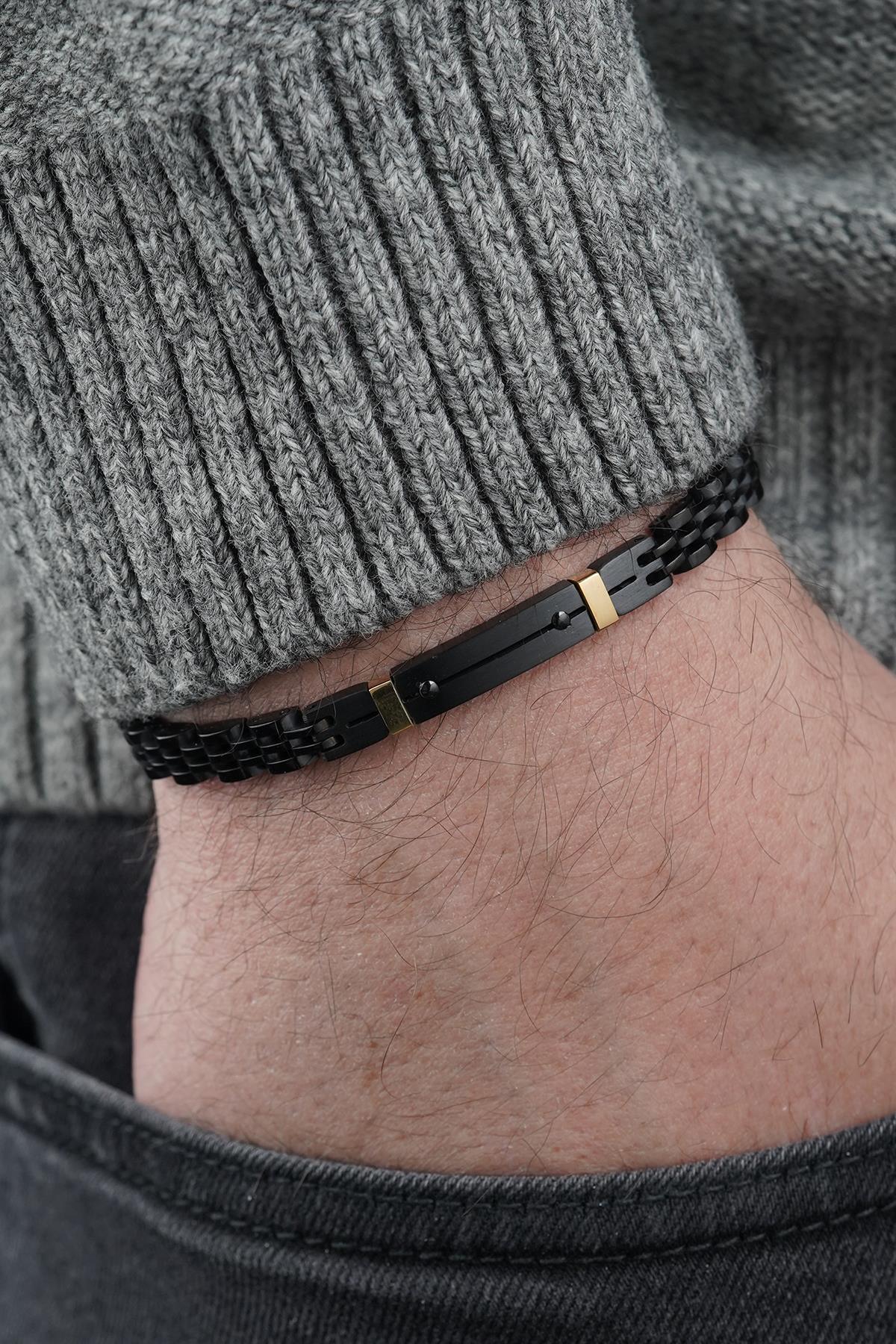 FRNCH 316L Çelik İtalyan Model Siyah-Altın Renk Erkek Bileklik FRJ12845-3845-B2G