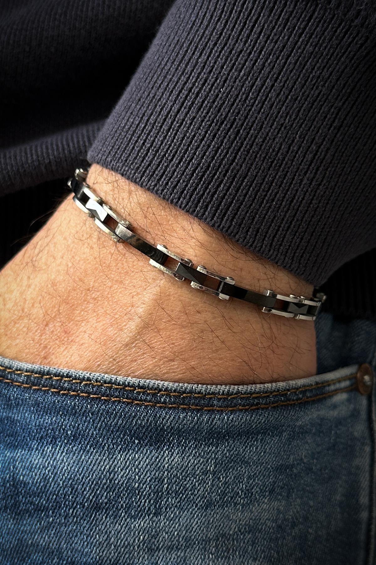 FRNCH 316L Çelik İtalyan Model Siyah Renk Erkek Bileklik FRJ12147-3147-B2A