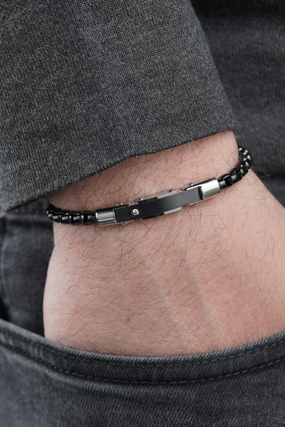 FRNCH 316L Çelik İtalyan Model Siyah Renk Erkek Bileklik FRJ12867-3867-B2