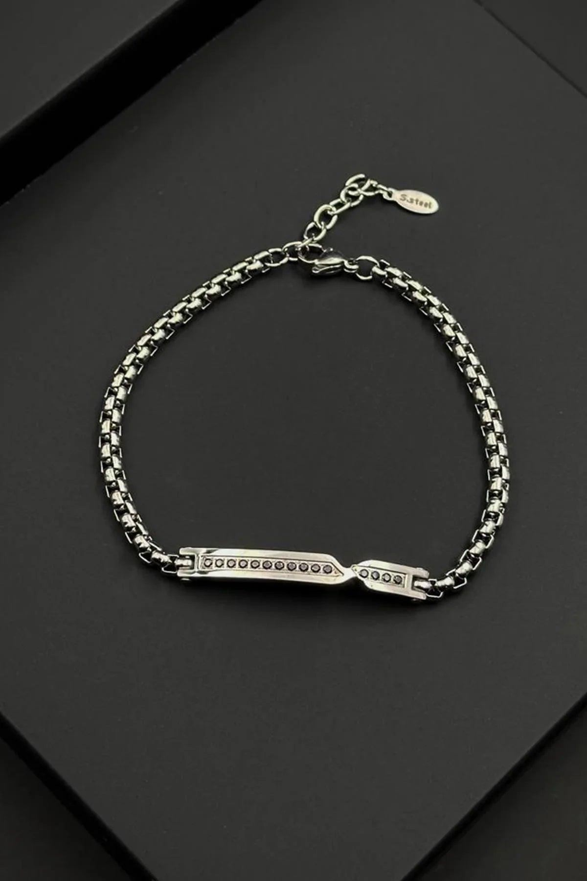 FRNCH 316L Çelik İtalyan Model Siyah Zirkon Taşlı Gümüş Renk Erkek Bileklik FRJ12804-3804-A