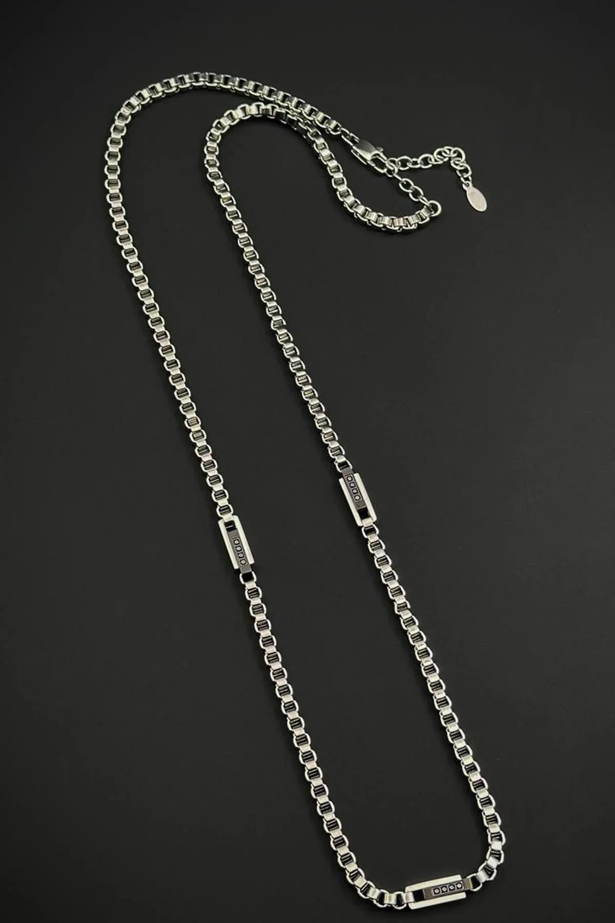 FRNCH 316L Çelik İtalyan Model Siyah Zirkon Taşlı Gümüş Renk Erkek Kolye FRJ30945-1045-A