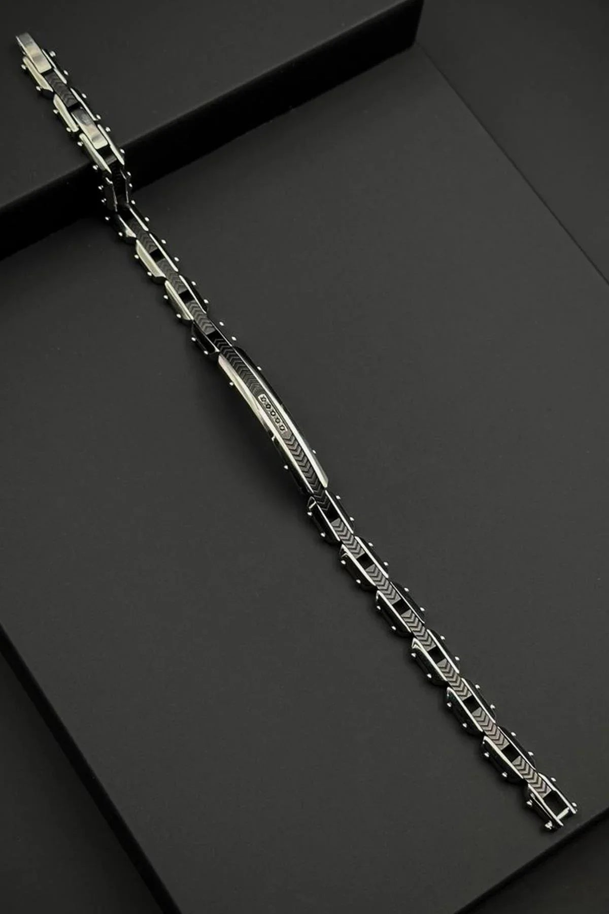 FRNCH 316L Çelik İtalyan Model Siyah Zirkon Taşlı Gümüş-Siyah Renk Erkek Bileklik FRJ12801-3801-AB2