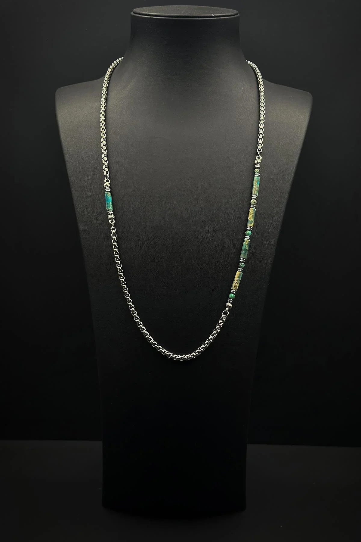 FRNCH 316L Çelik İtalyan Model Varisit Doğal Taşlı Mavi Renk Erkek Kolye FRJ30858-958-M