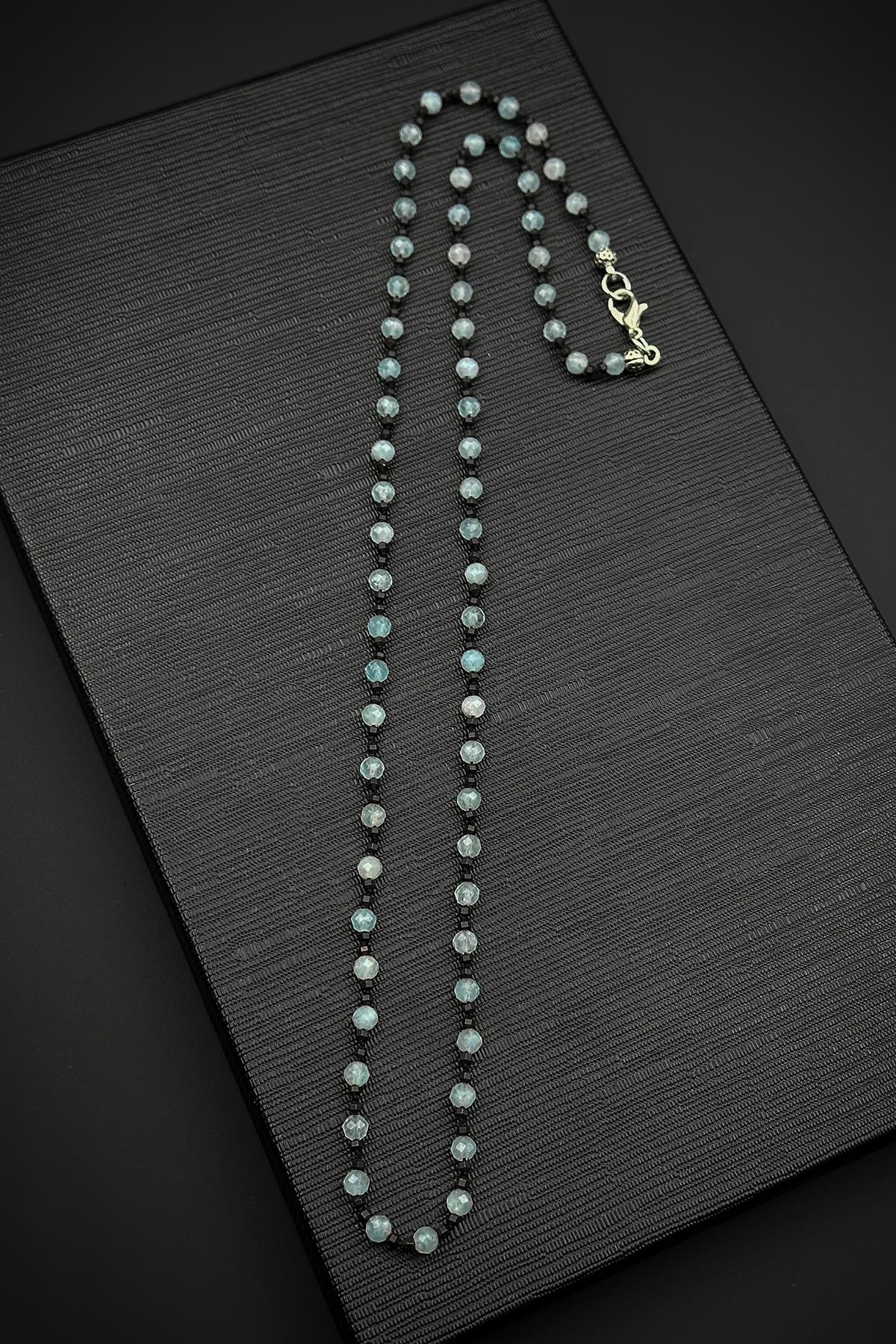 FRNCH 316L Çelik Kilitli Kalsedon Doğal Taşlı Mavi Renk Erkek Kolye FRJ30869-969-M