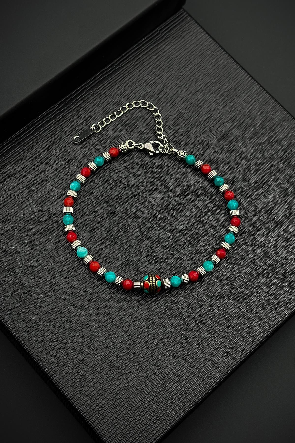 FRNCH 316L Çelik Kilitli Mix Doğal Taşlı Çok Renkli Erkek Bileklik FRJ12539-3539-CK