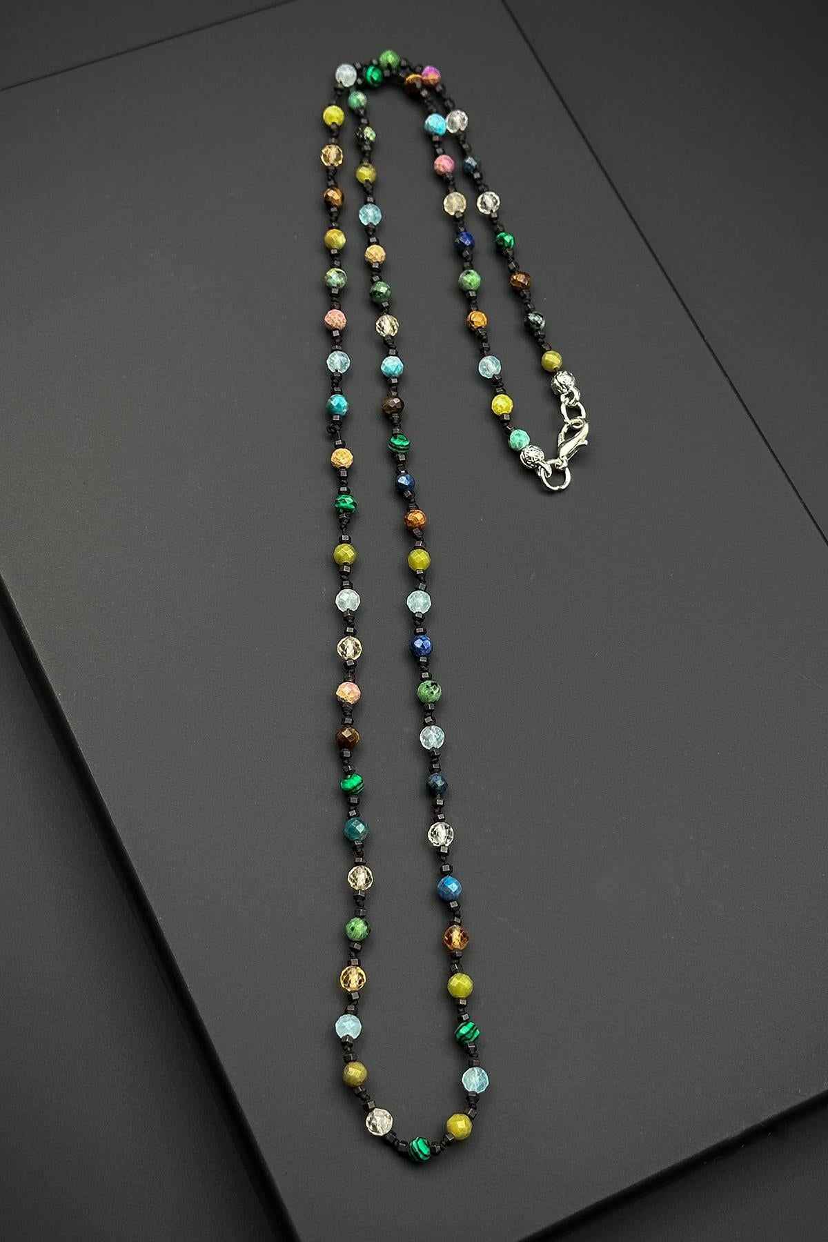 FRNCH 316L Çelik Kilitli Mix Doğal Taşlı Çok Renkli Erkek Kolye FRJ30869-969-CK