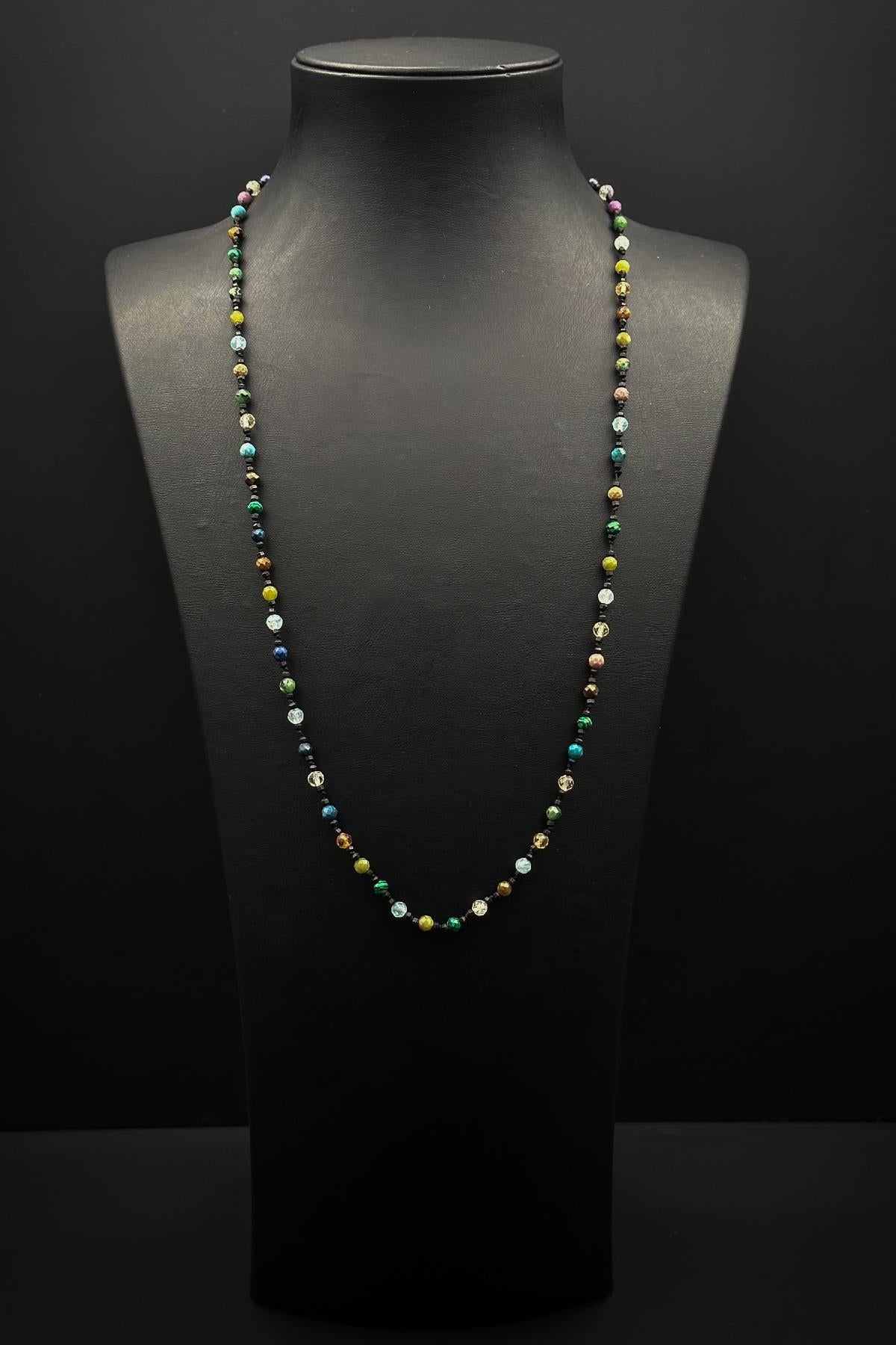 FRNCH 316L Çelik Kilitli Mix Doğal Taşlı Çok Renkli Erkek Kolye FRJ30869-969-CK