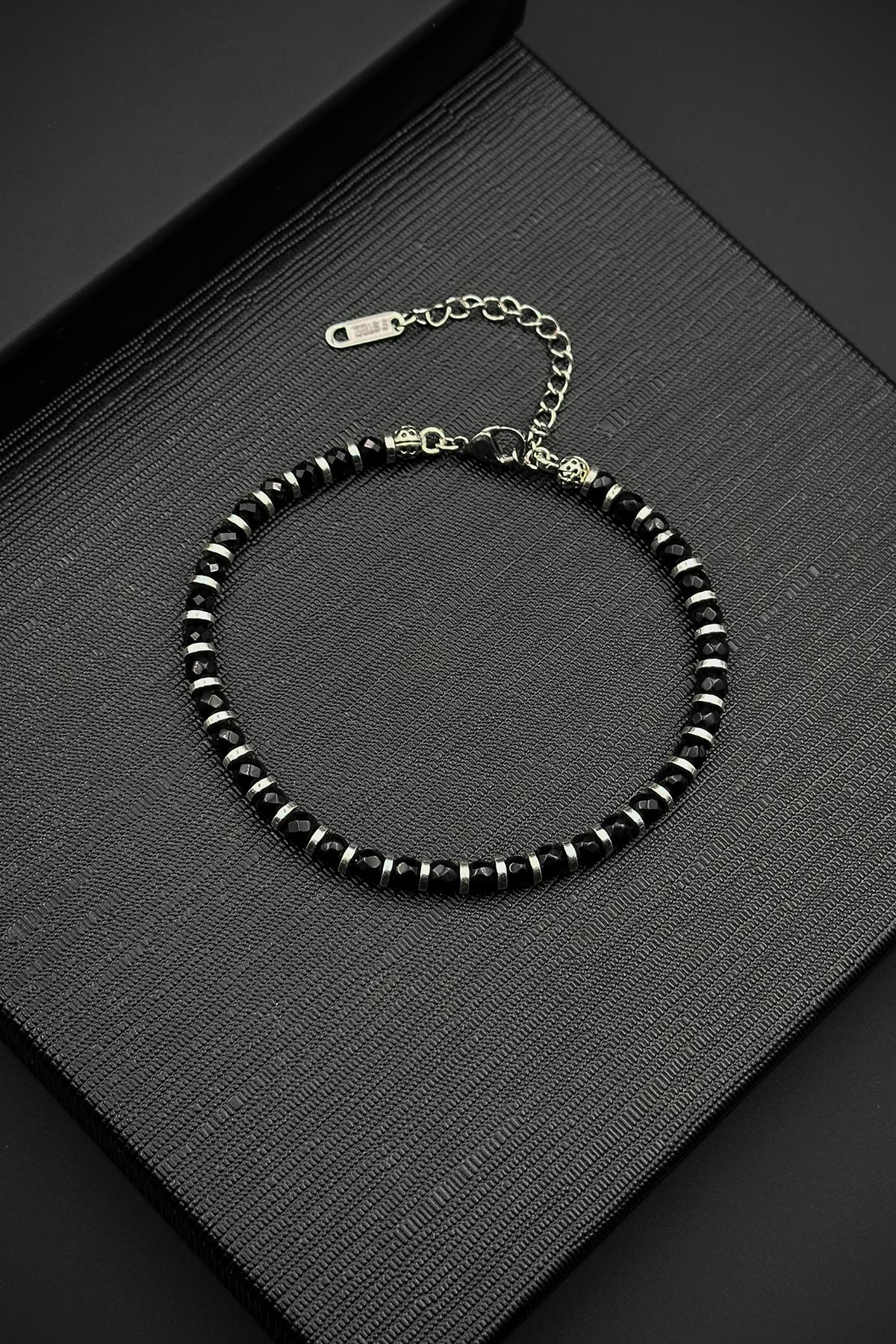 FRNCH 316L Çelik Kilitli Onyx Doğal Taşlı Siyah Renk Erkek Bileklik FRJ12536-3536-S