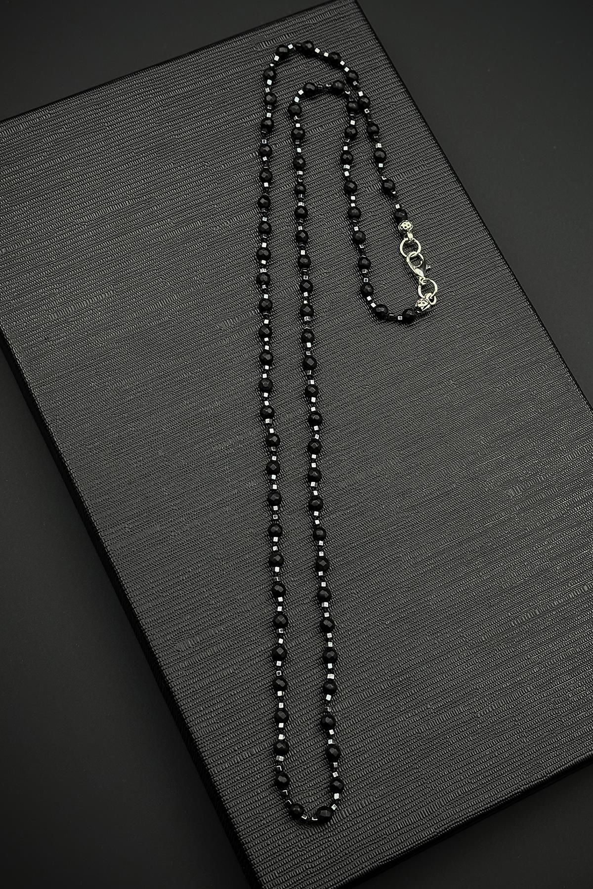 FRNCH 316L Çelik Kilitli Onyx Doğal Taşlı Siyah Renk Erkek Kolye FRJ30896-996-S