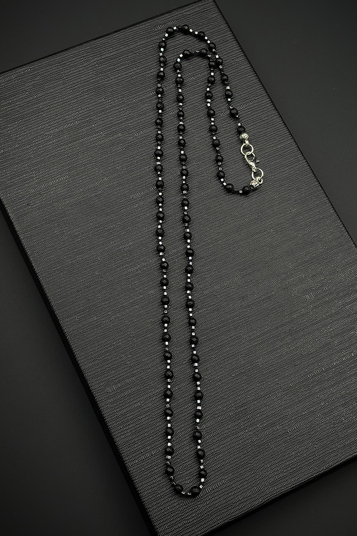 FRNCH 316L Çelik Kilitli Onyx Doğal Taşlı Siyah Renk Erkek Kolye FRJ30896-996-S