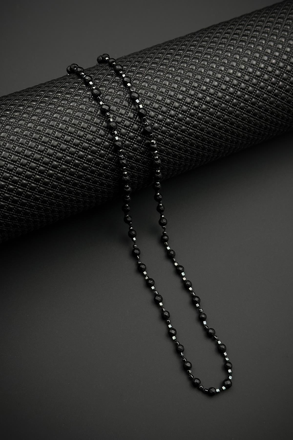 FRNCH 316L Çelik Kilitli Onyx Doğal Taşlı Siyah Renk Erkek Kolye FRJ30896-996-S