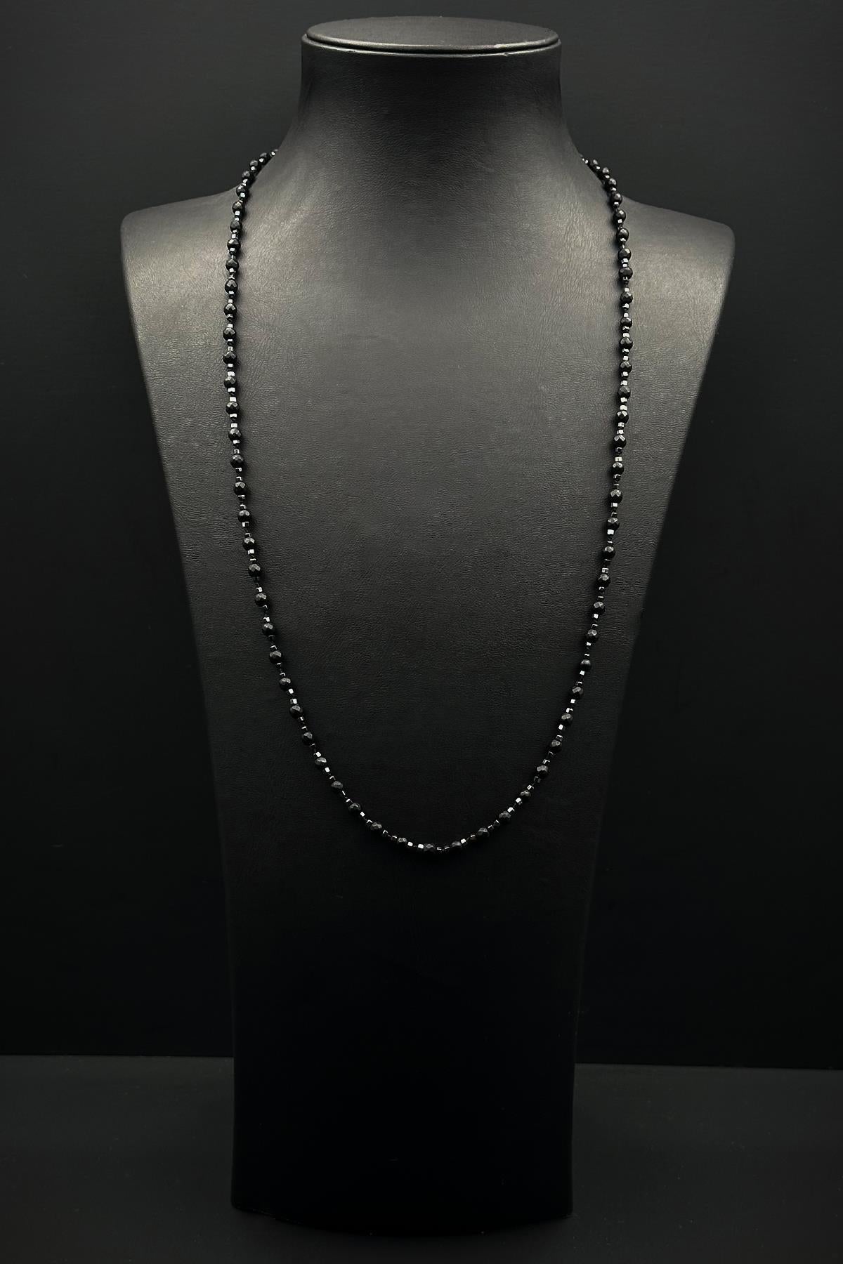 FRNCH 316L Çelik Kilitli Onyx Doğal Taşlı Siyah Renk Erkek Kolye FRJ30896-996-S