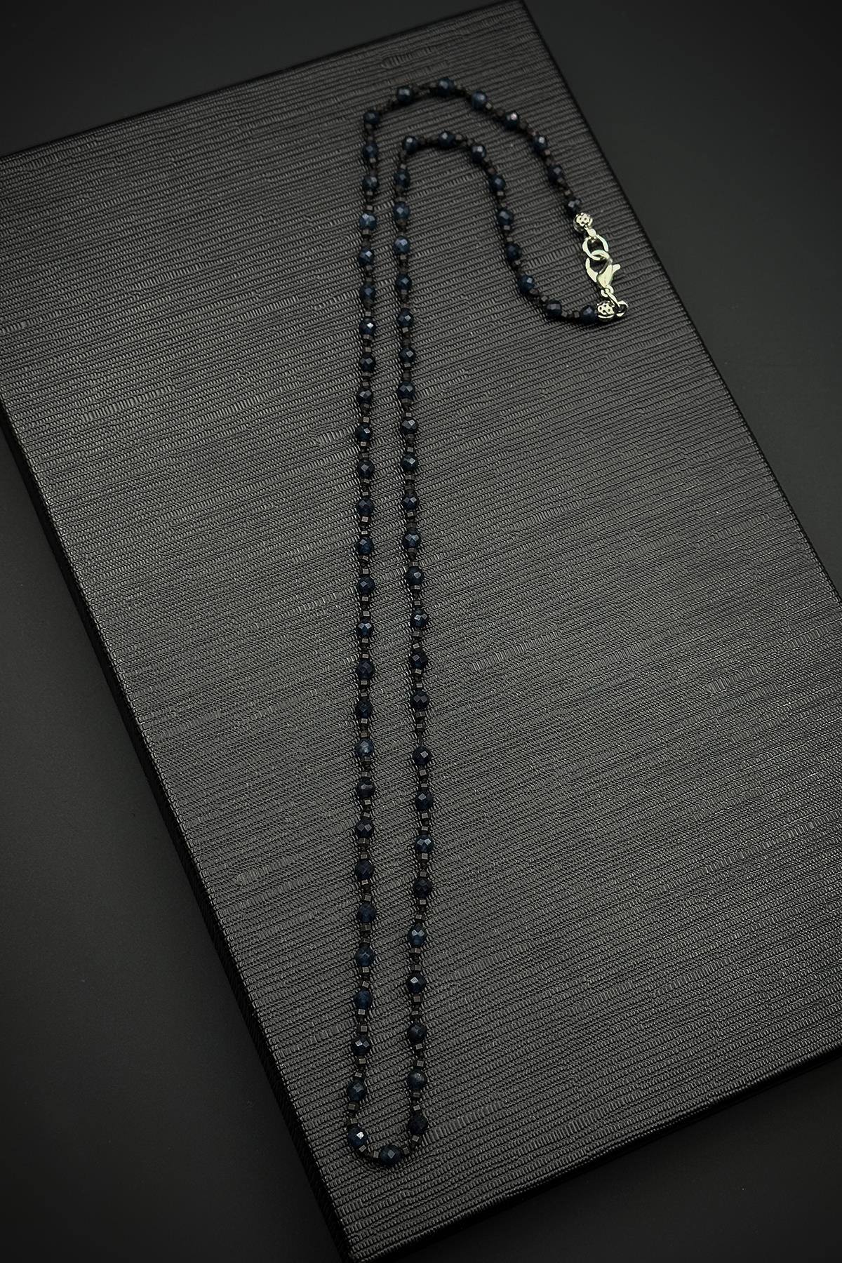 FRNCH 316L Çelik Kilitli Safir Doğal Taşlı Siyah Renk Erkek Kolye FRJ30869-969-S2