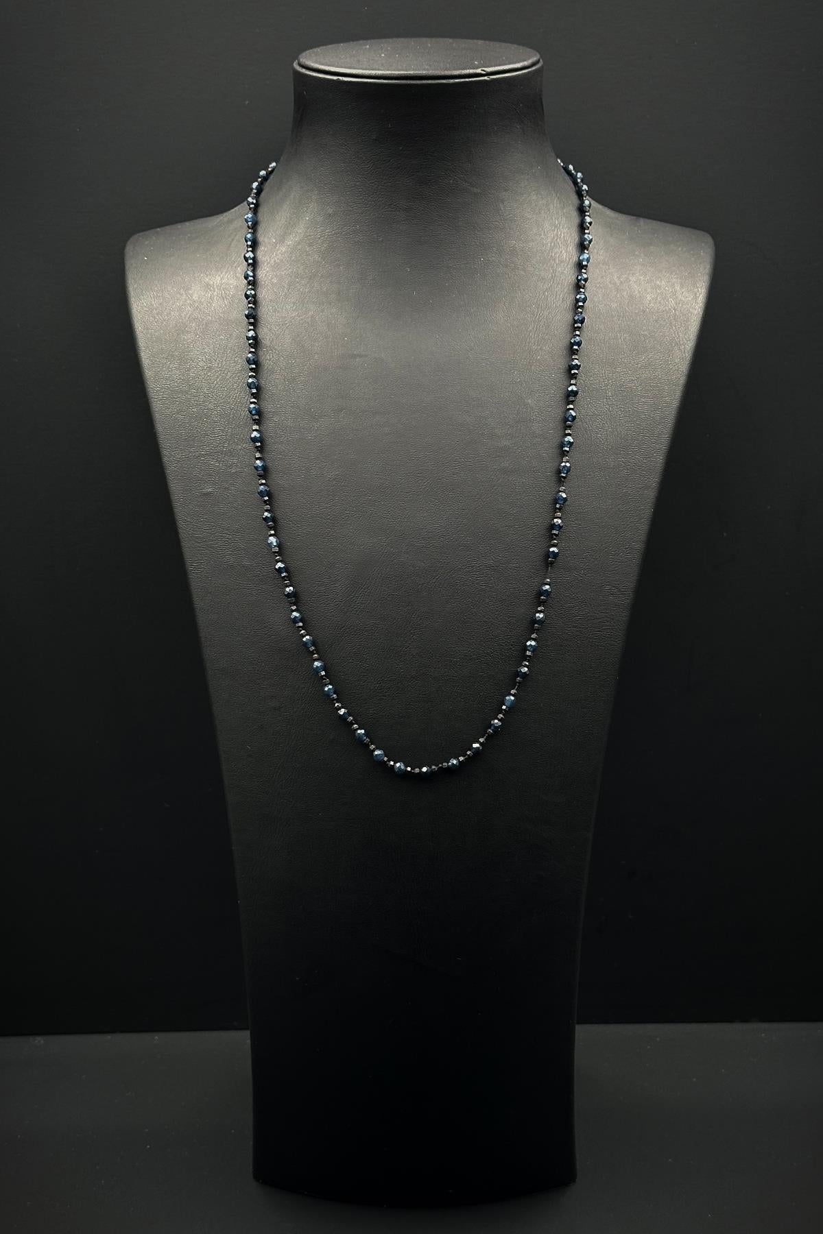 FRNCH 316L Çelik Kilitli Safir Doğal Taşlı Siyah Renk Erkek Kolye FRJ30869-969-S2