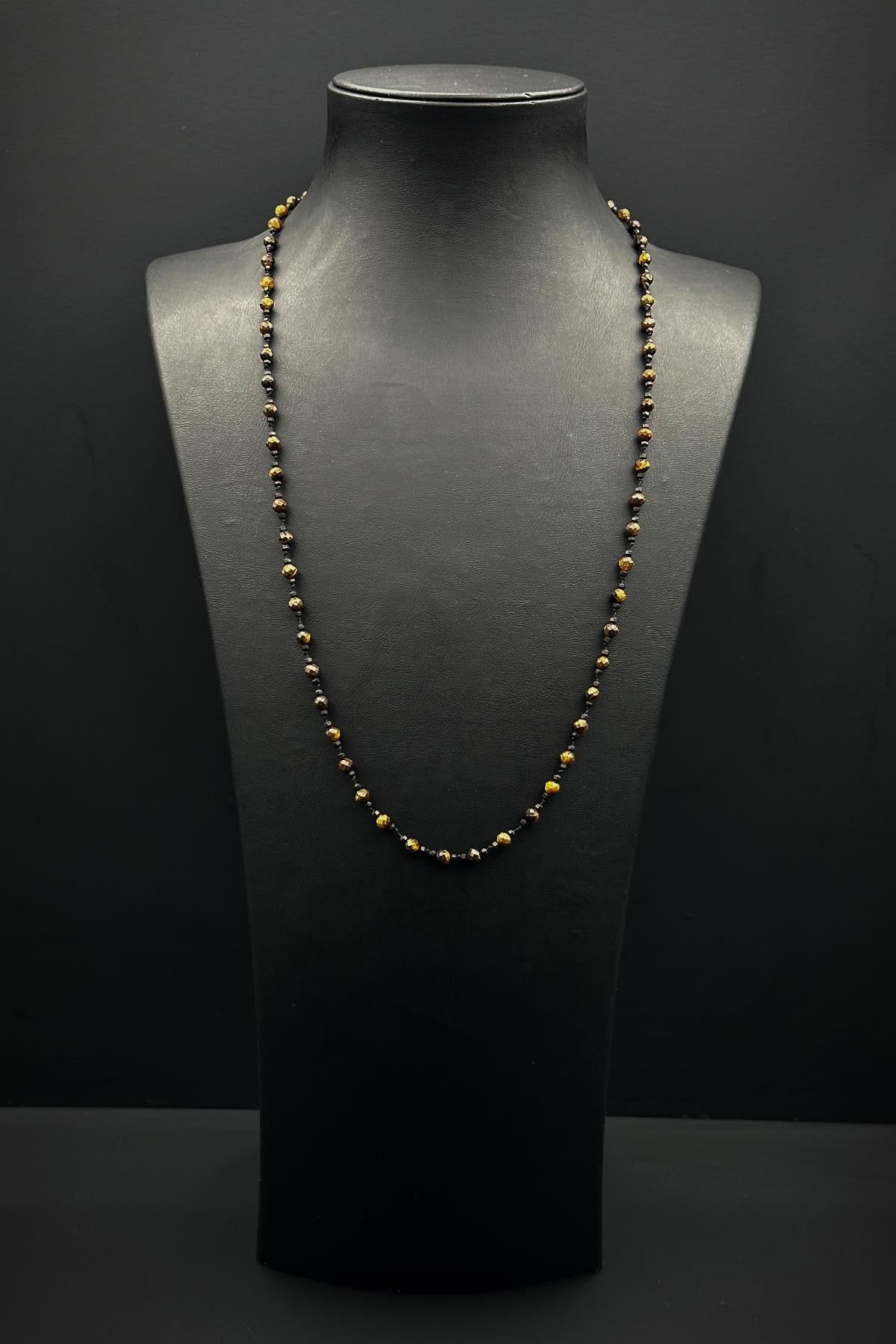 FRNCH 316L Çelik Kilitli ve Kaplan Gözü Doğal Taşlı Kahverengi Erkek Kolye FRJ30857-957-K