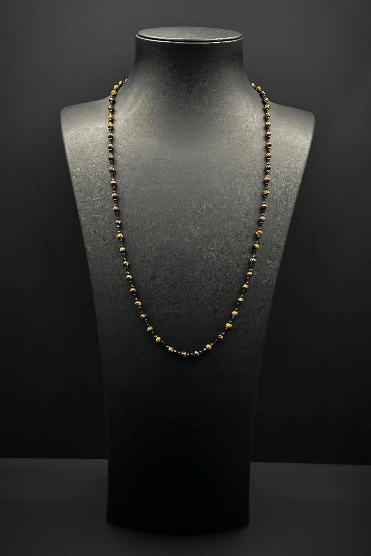 FRNCH 316L Çelik Kilitli ve Kaplan Gözü Doğal Taşlı Kahverengi Erkek Kolye FRJ30857-957-K