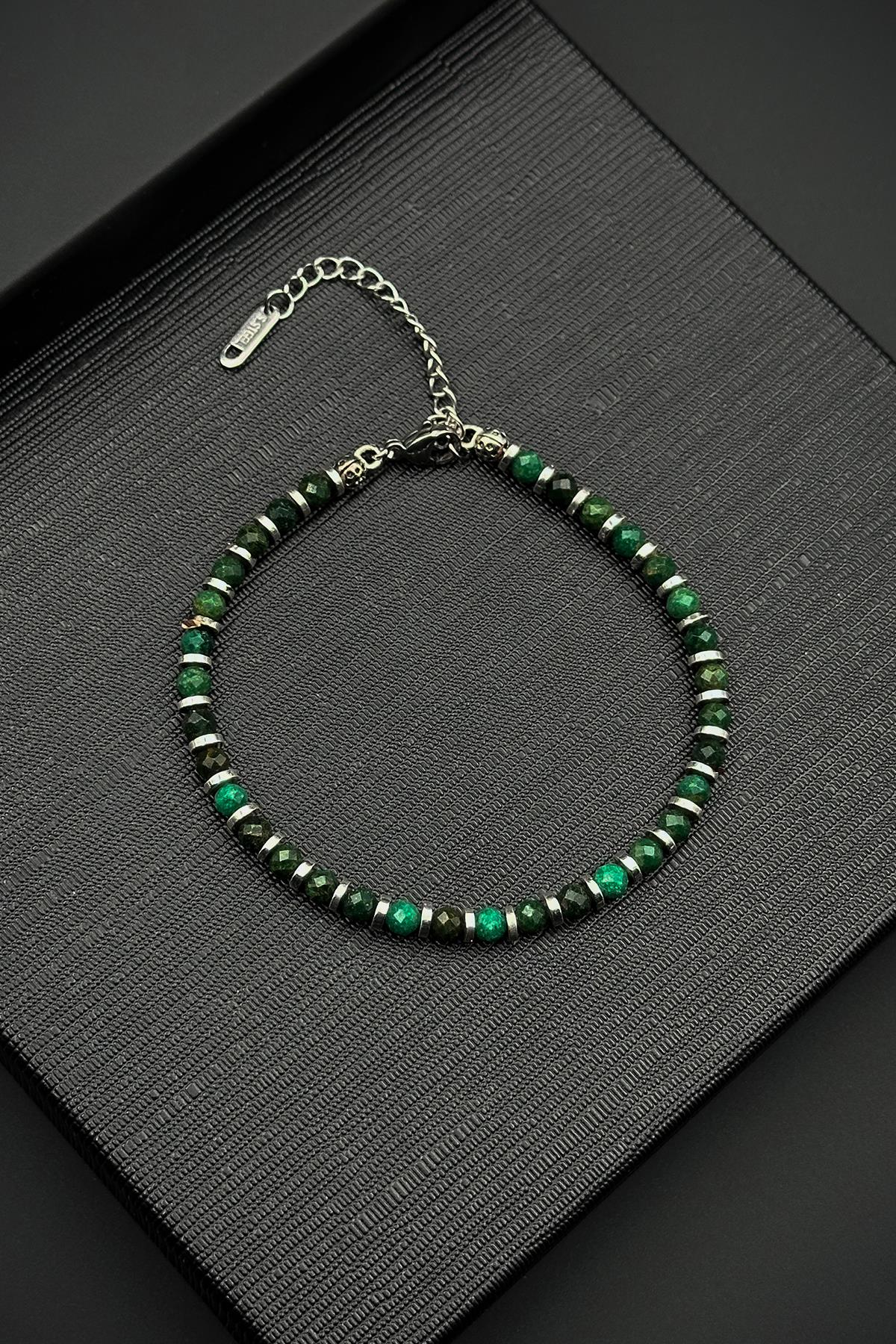 FRNCH 316L Çelik Kilitli Yeşim Doğal Taşlı Yeşil Renk Erkek Bileklik FRJ12536-3536-Y