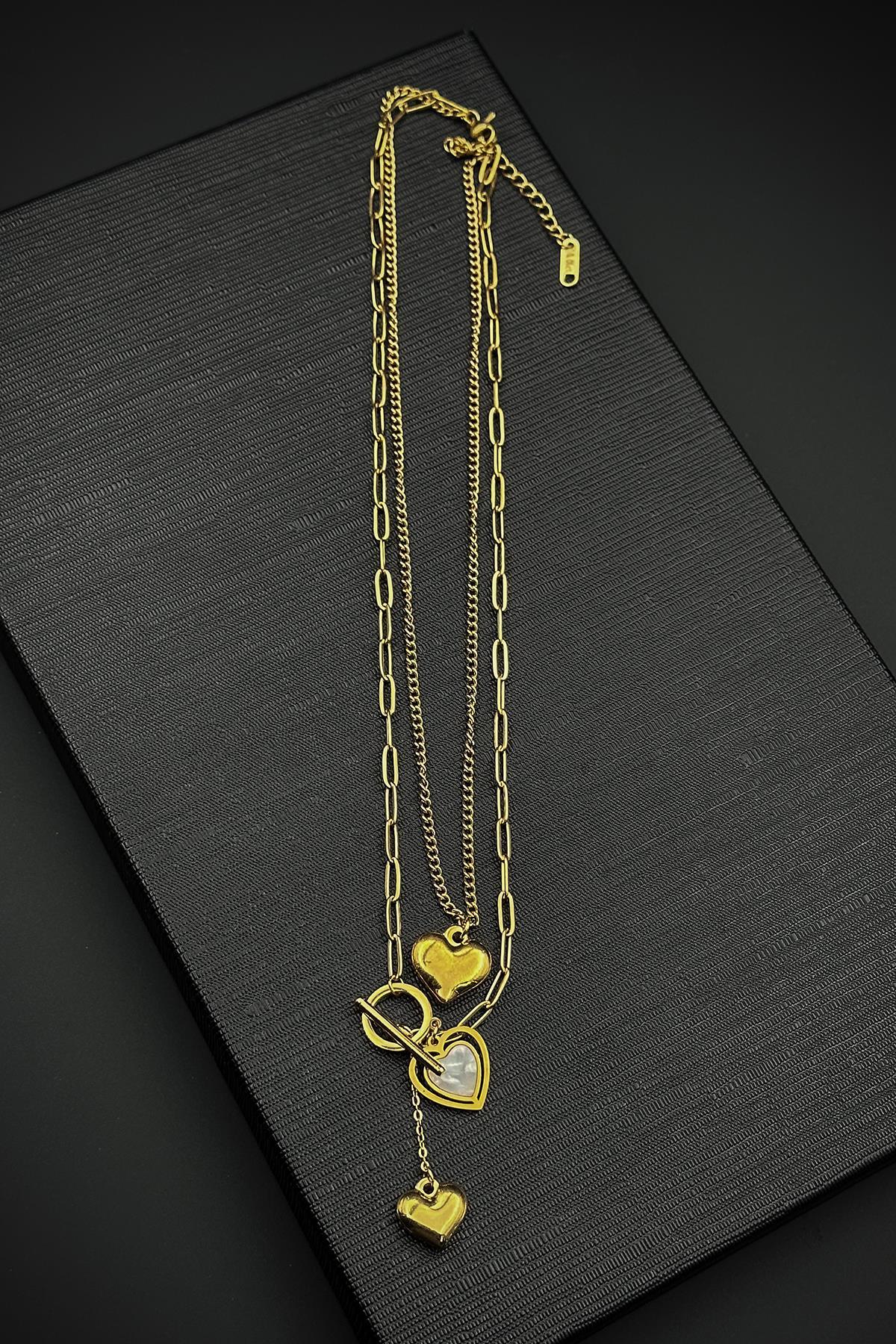 FRNCH 316L Çelik Özel Tasarım Altın Renk Kadın Kolye FRJ30883-983-G