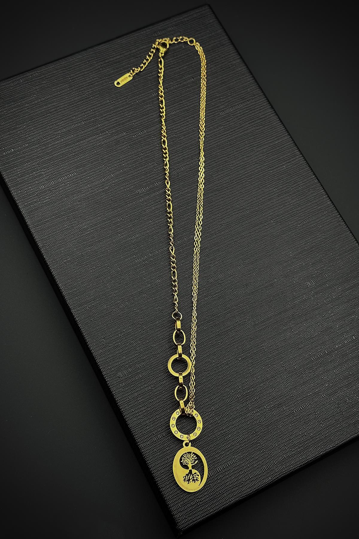 FRNCH 316L Çelik Özel Tasarım Altın Renk Kadın Kolye FRJ30884-984-G