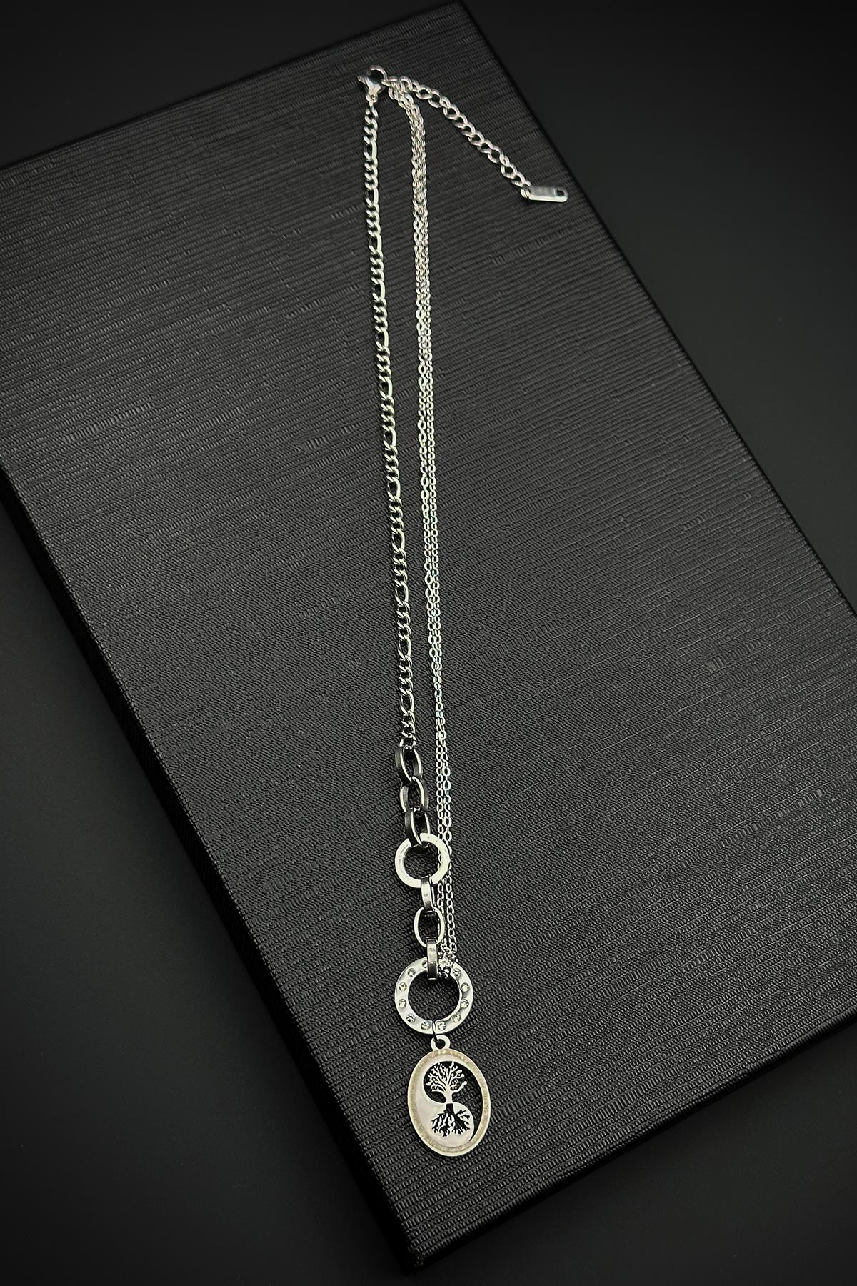 FRNCH 316L Çelik Özel Tasarım Gümüş Renk Kadın Kolye FRJ30884-984-A